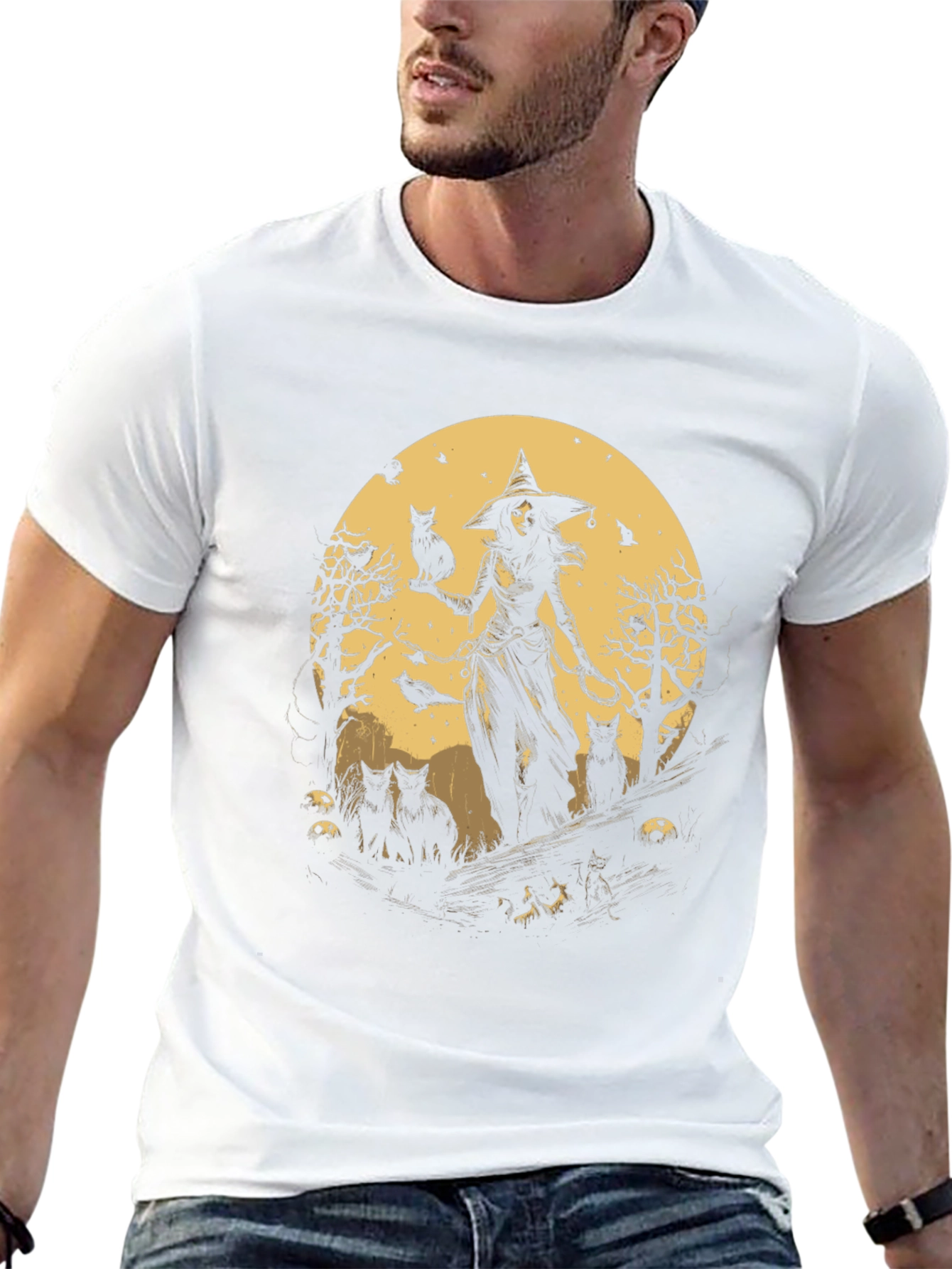 Witch & Cats Graphic Tee - Halloween Style