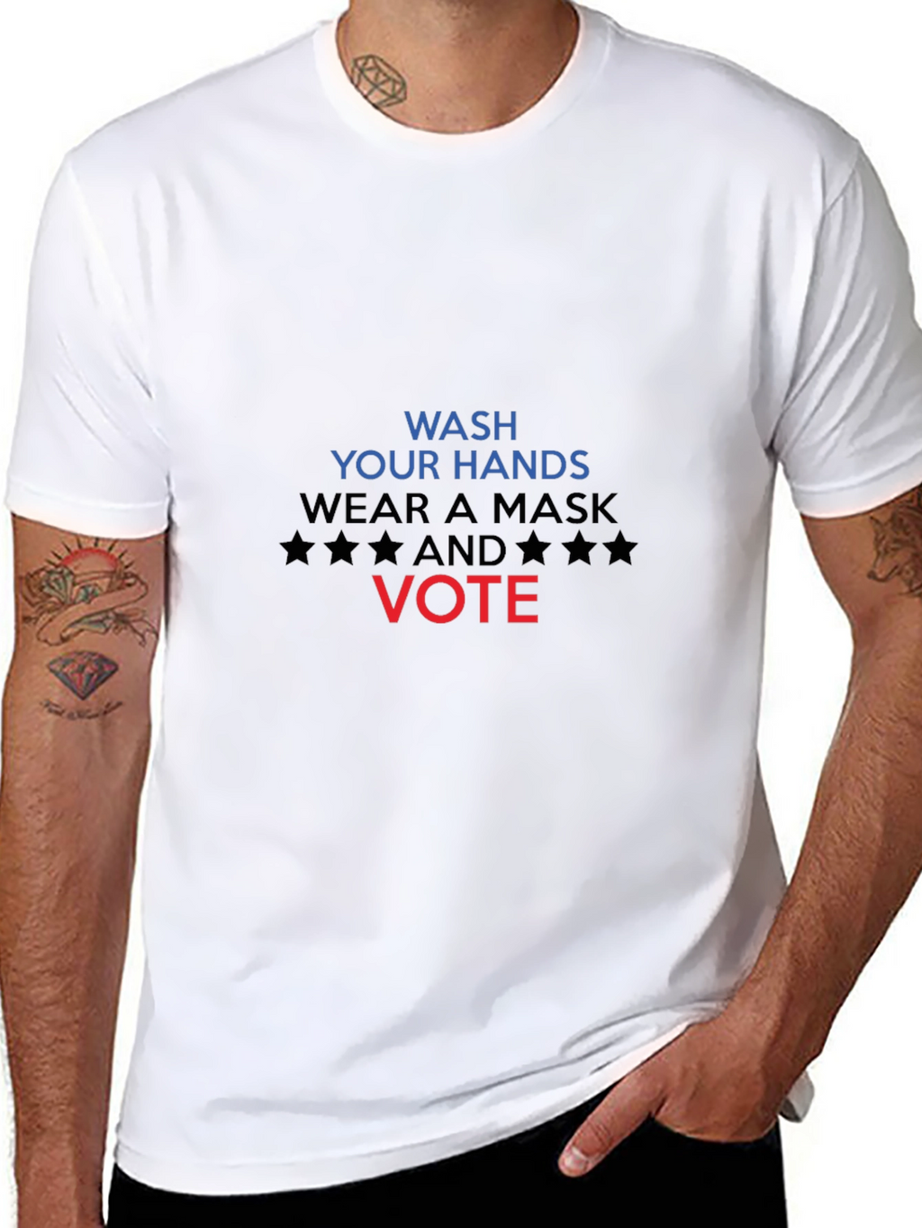 Wash Hands Wear Mask Vote Black T-Shirt