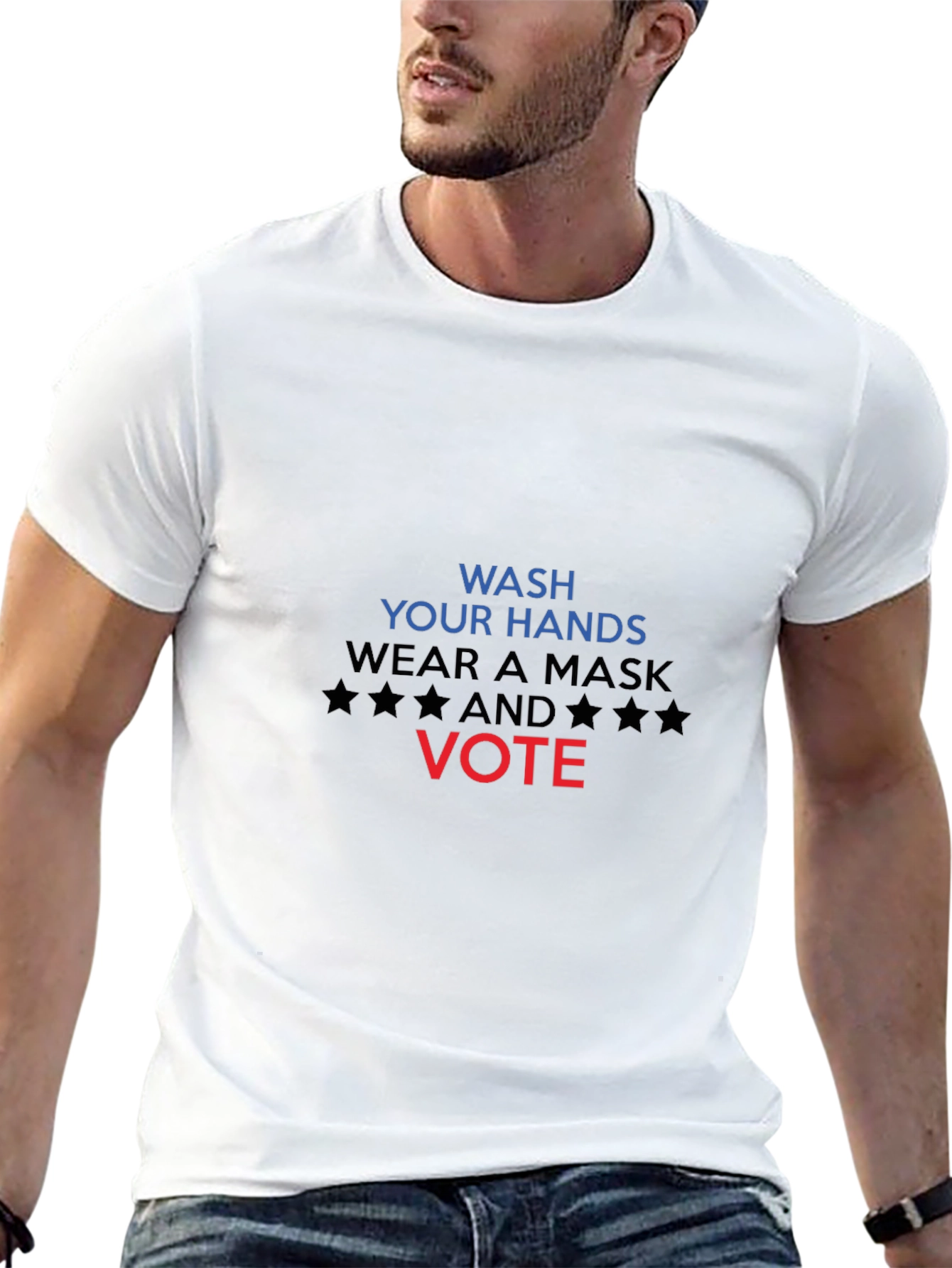Wash Hands Wear Mask Vote Black T-Shirt