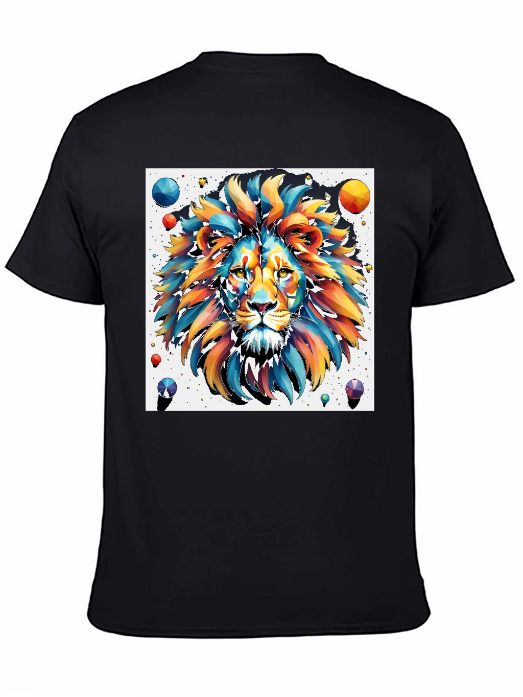 Vibrant Lion Graphic Tee - Artistic Mens Black T-Shirt