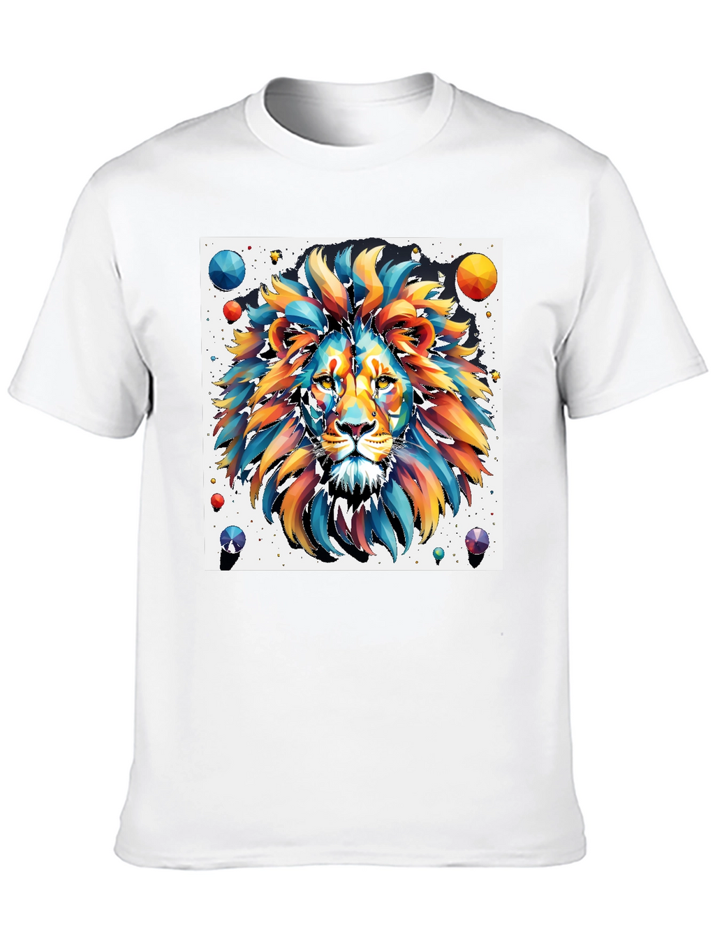 Vibrant Lion Graphic Tee - Artistic Mens Black T-Shirt