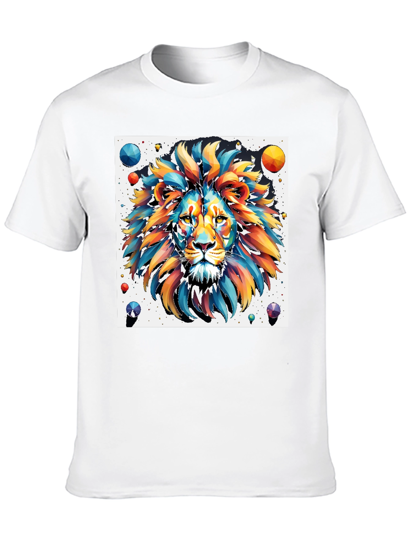 Vibrant Lion Graphic Tee - Artistic Mens Black T-Shirt
