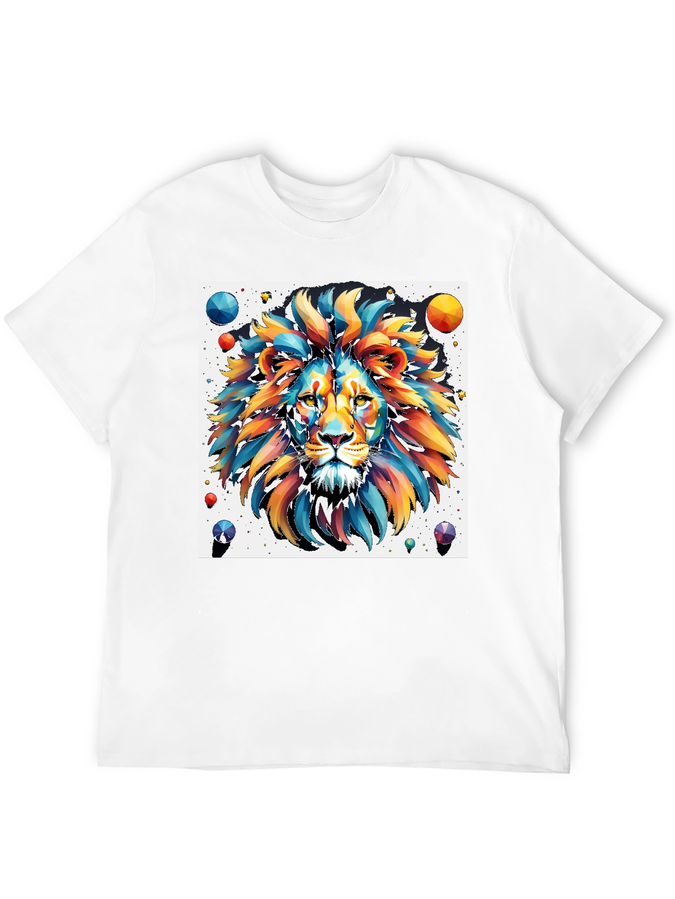 Vibrant Lion Graphic Tee - Artistic Mens Black T-Shirt