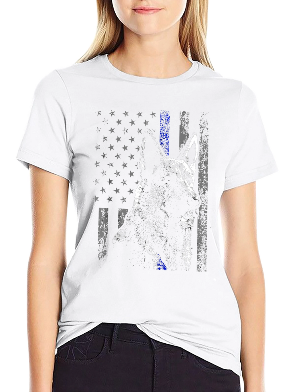 K-9 Thin Blue Line American Flag T-Shirt