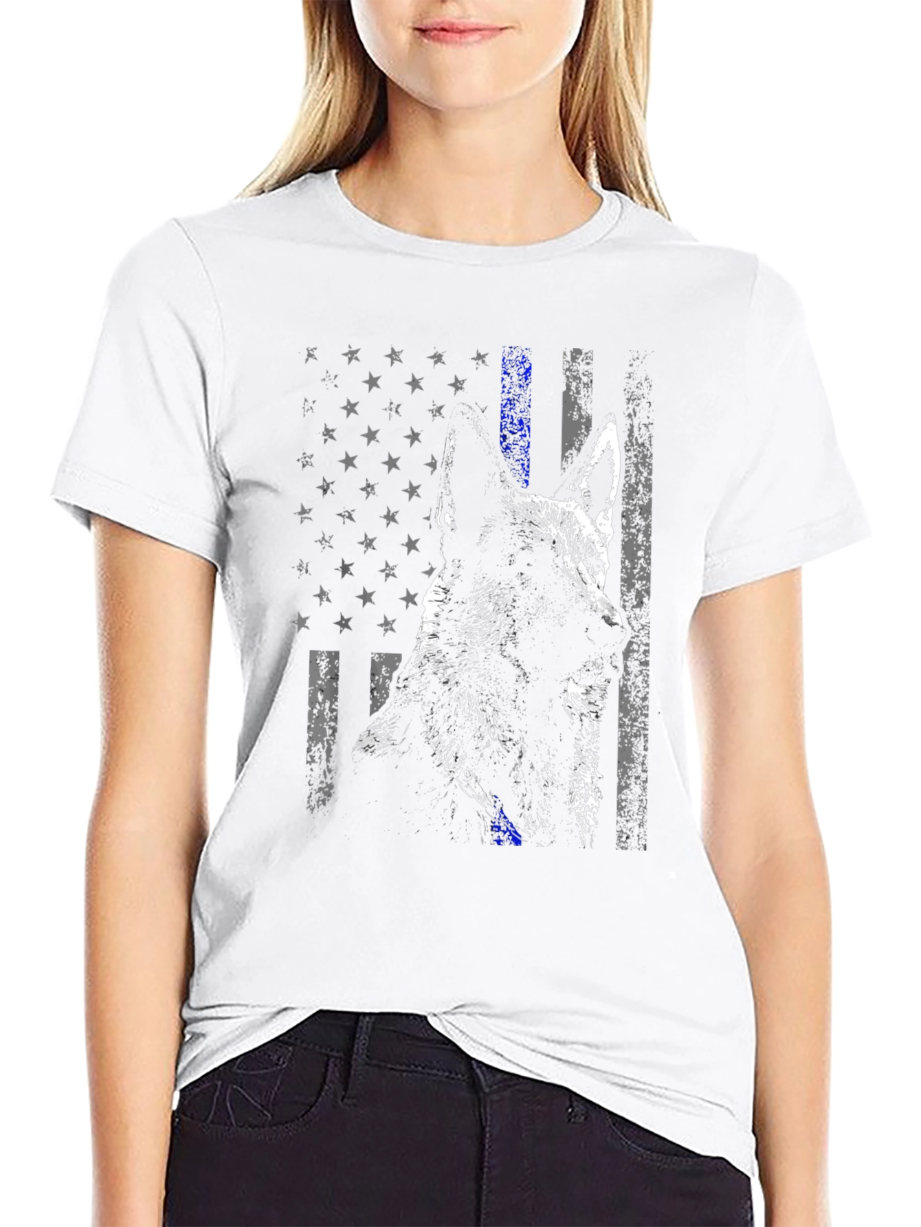 K-9 Thin Blue Line American Flag T-Shirt