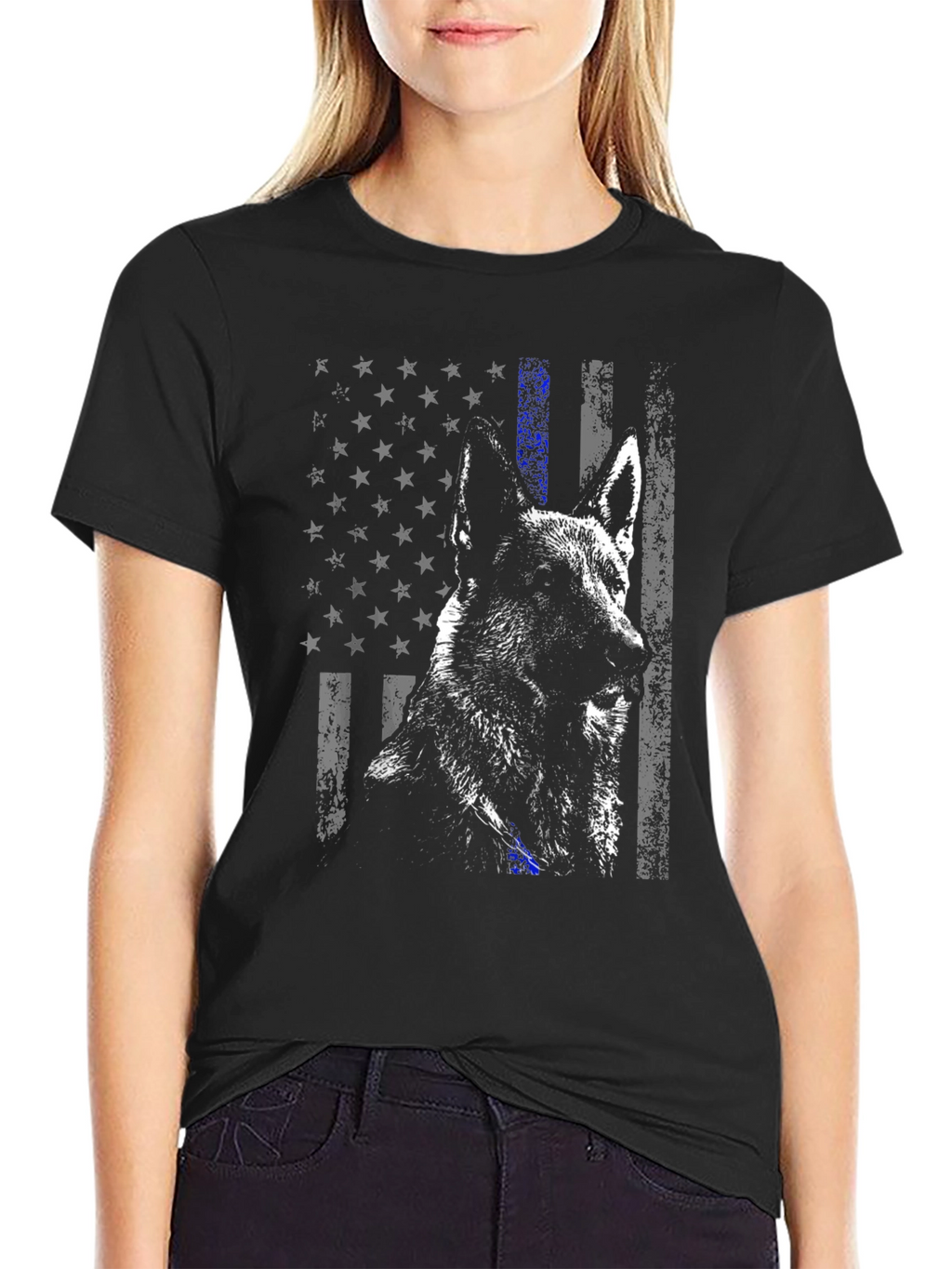 K-9 Thin Blue Line American Flag T-Shirt