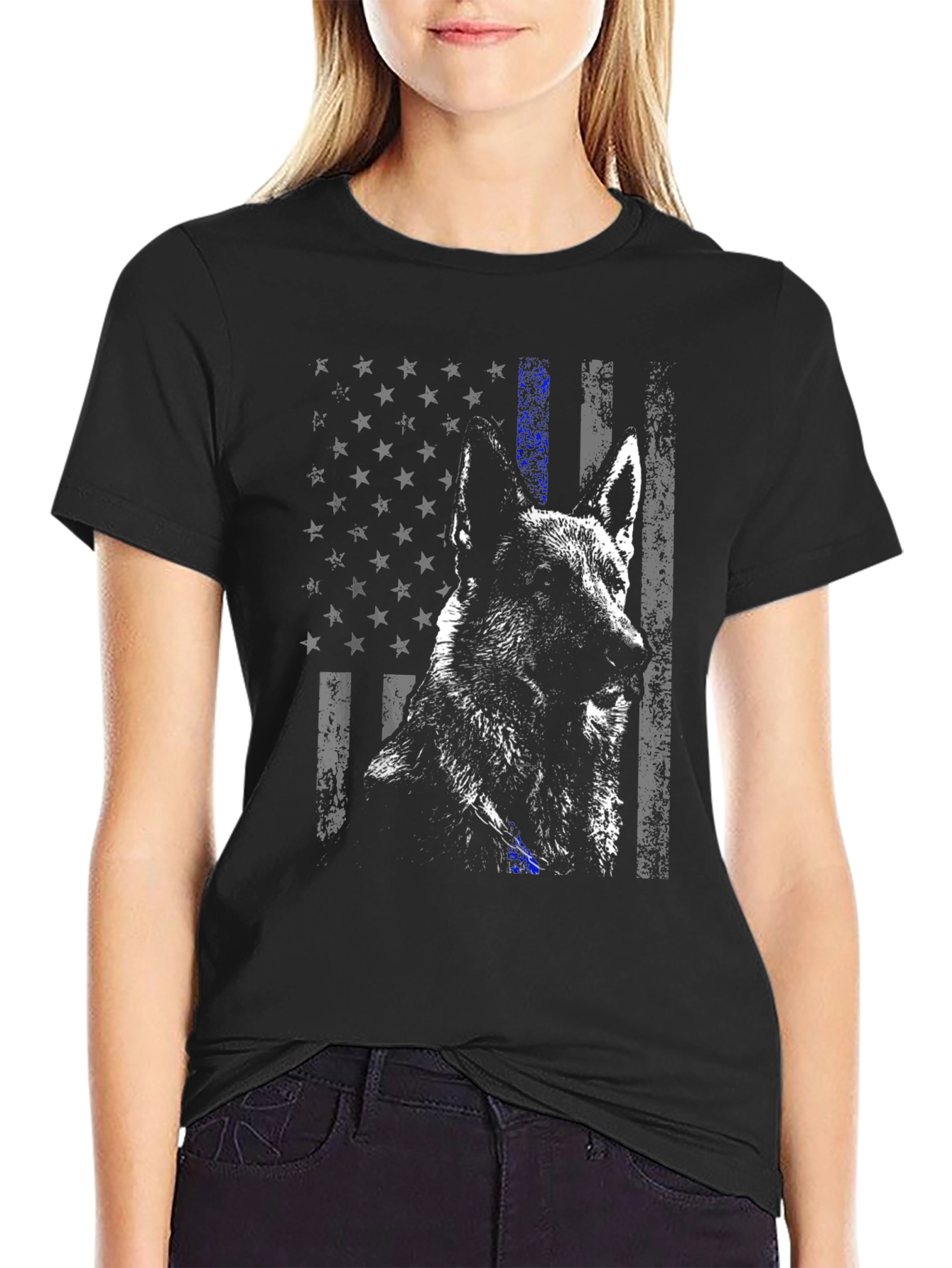 K-9 Thin Blue Line American Flag T-Shirt