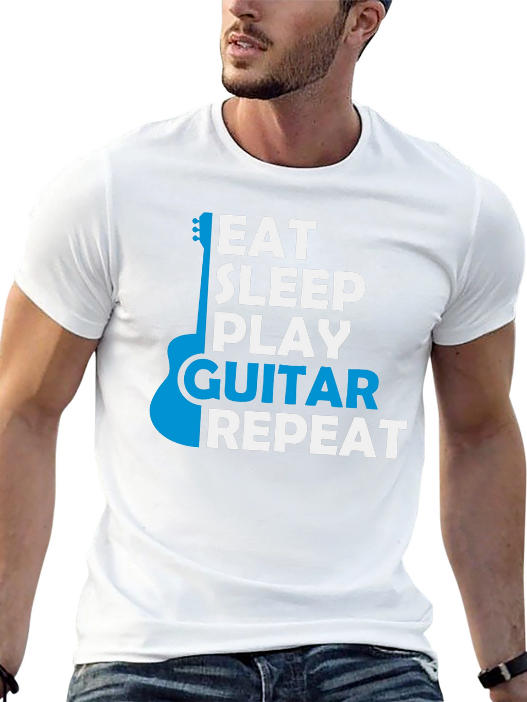 Eat Sleep Play Guitar Repeat Black Graphic T-Shirt