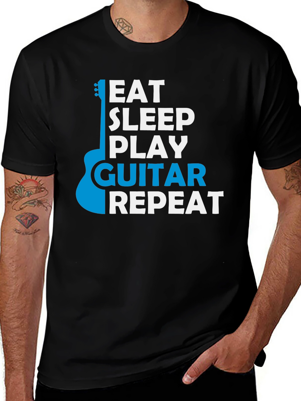 Eat Sleep Play Guitar Repeat Black Graphic T-Shirt
