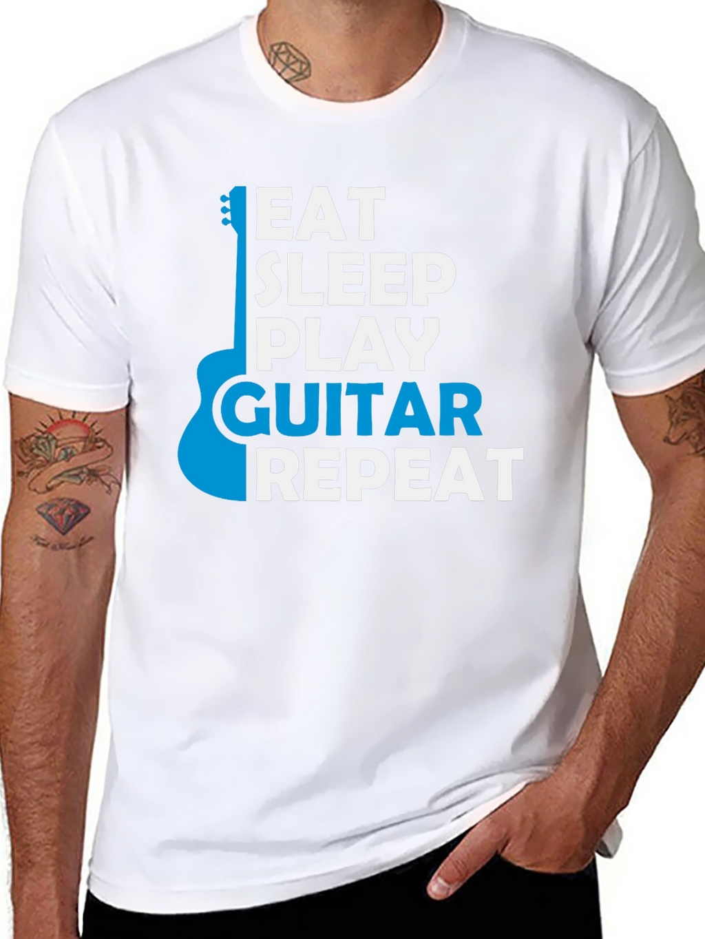 Eat Sleep Play Guitar Repeat Black Graphic T-Shirt