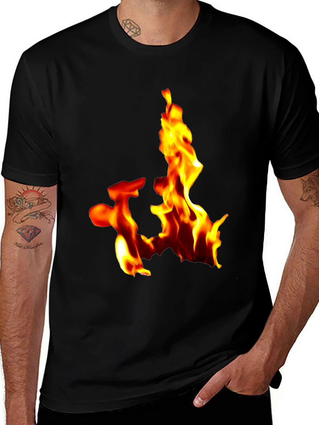 Fiery Flames Graphic Tee - Bold Black T-Shirt