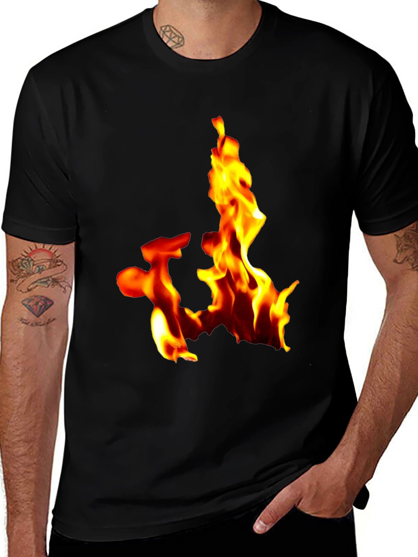 Fiery Flames Graphic Tee - Bold Black T-Shirt