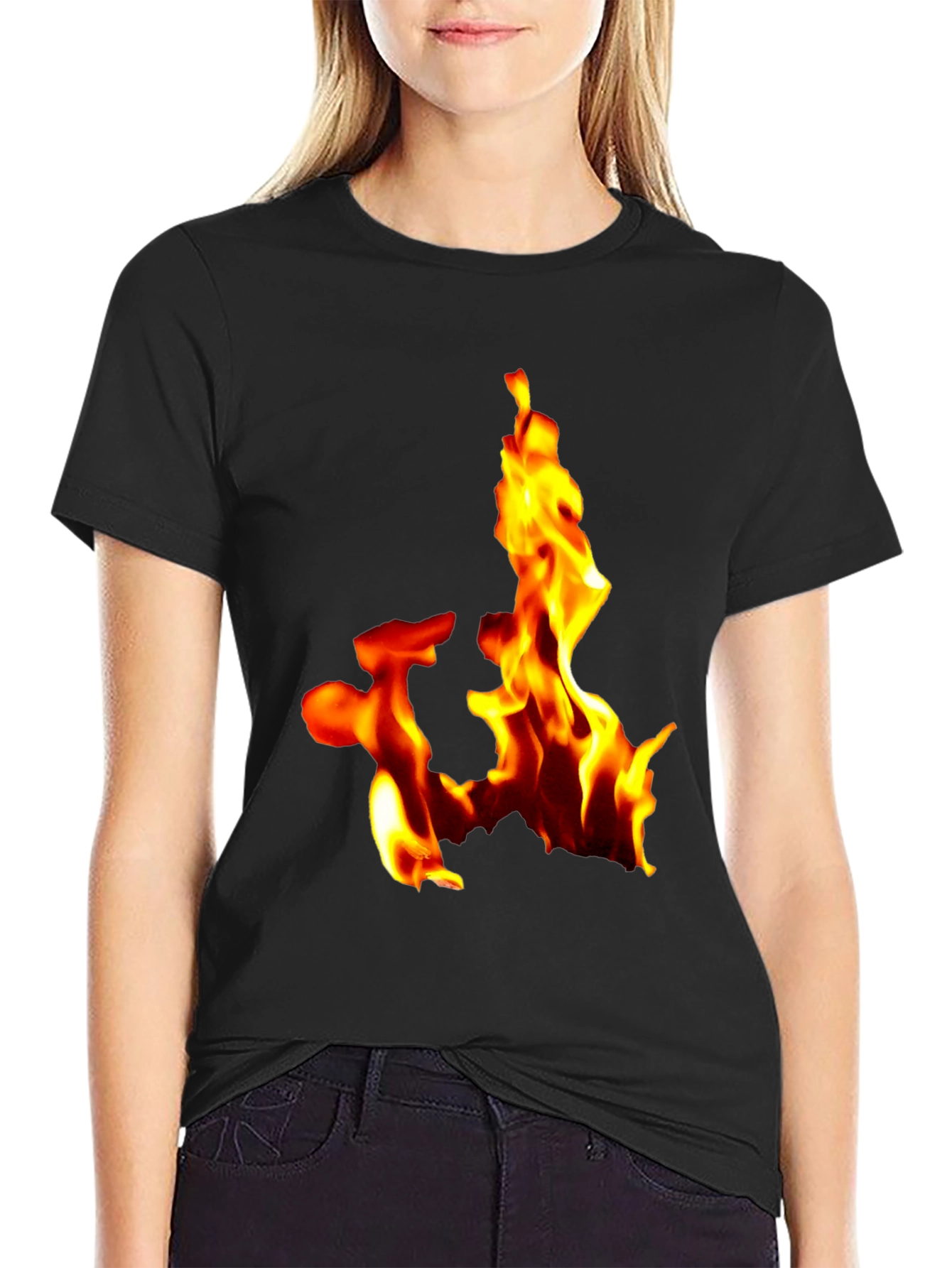Fiery Flames Graphic Tee - Bold Black T-Shirt