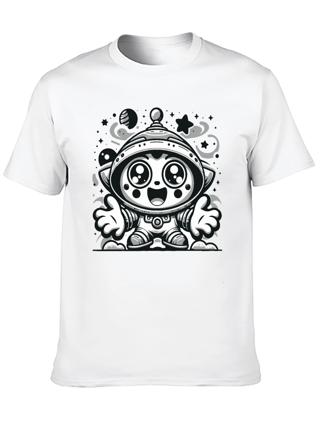 Cartoon Alien Graphic Tee - Black Cotton Blend