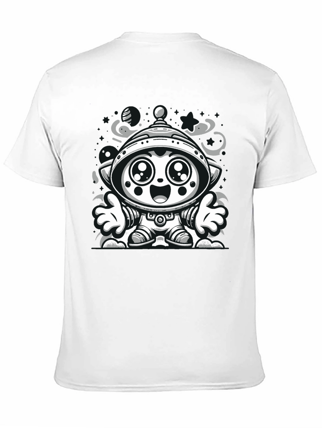 Cartoon Alien Graphic Tee - Black Cotton Blend