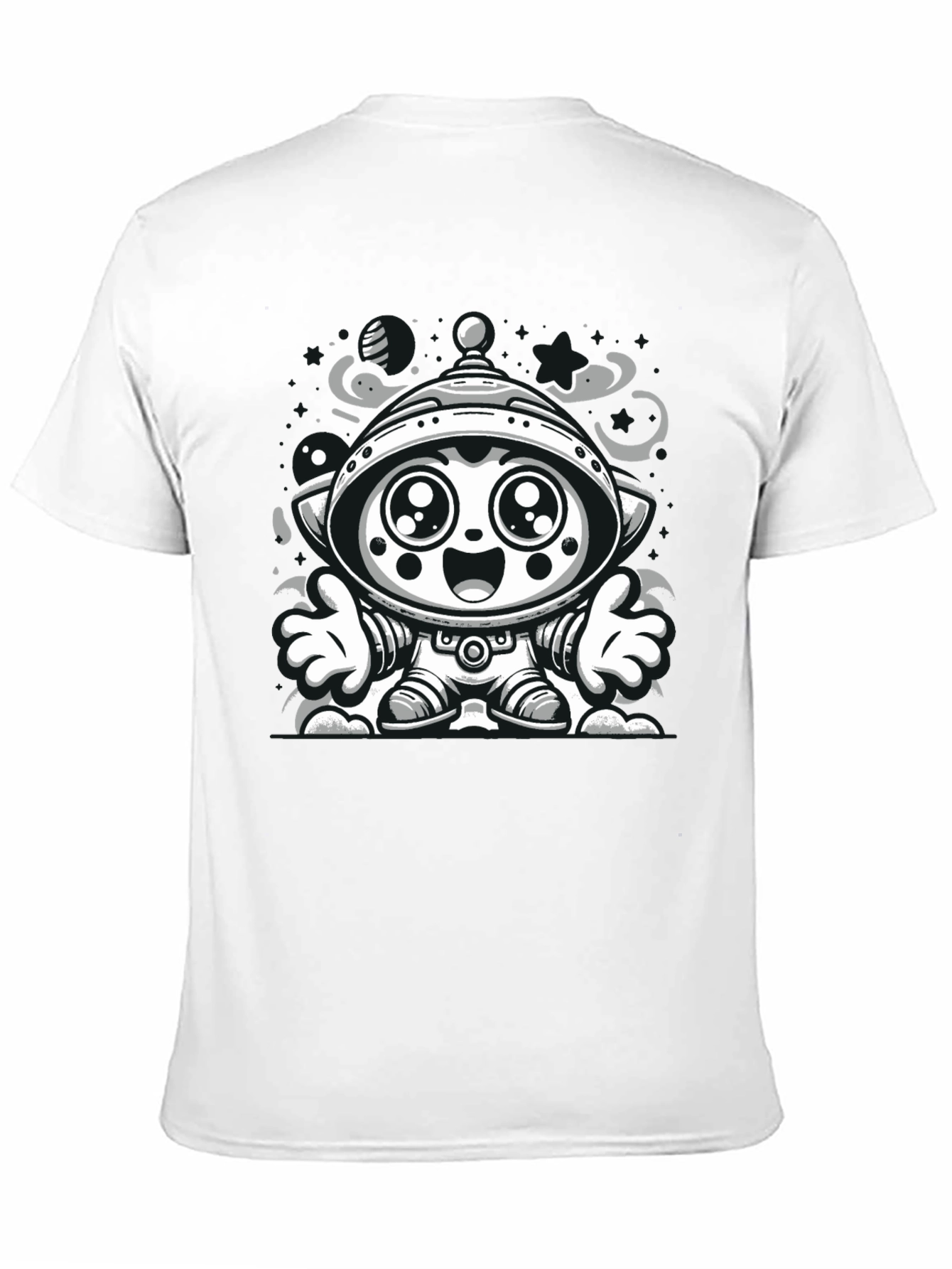Cartoon Alien Graphic Tee - Black Cotton Blend