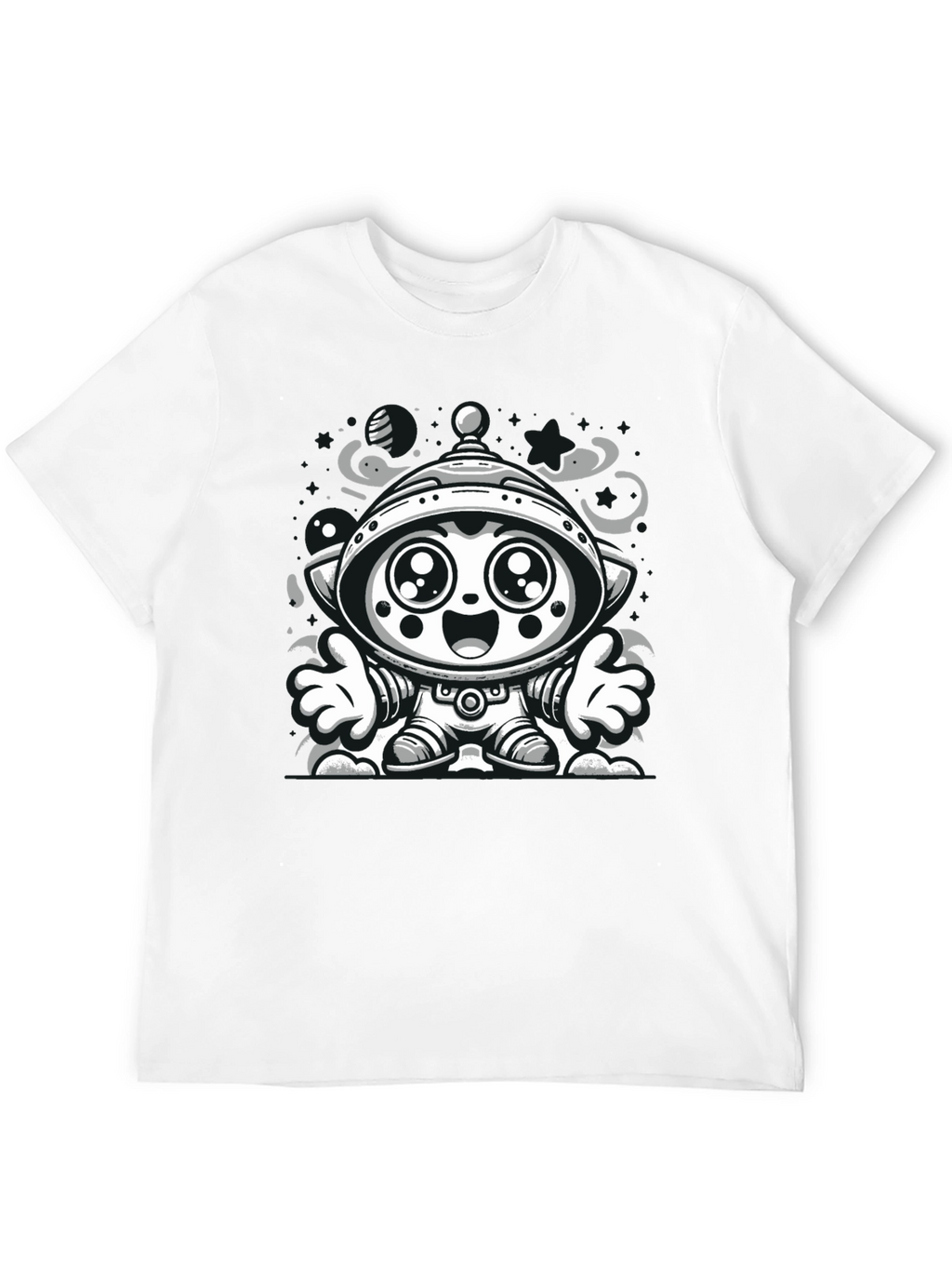 Cartoon Alien Graphic Tee - Black Cotton Blend
