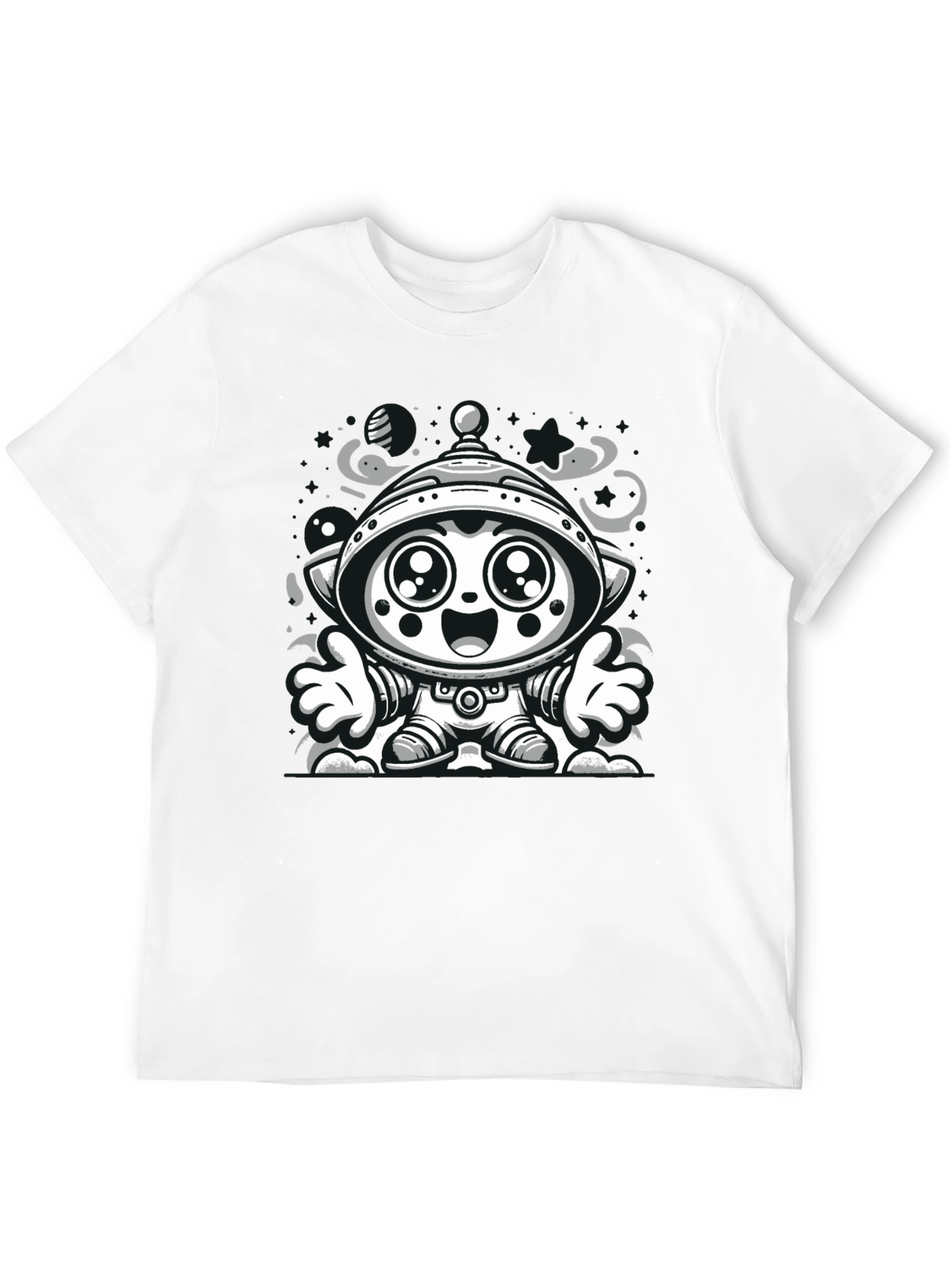 Cartoon Alien Graphic Tee - Black Cotton Blend