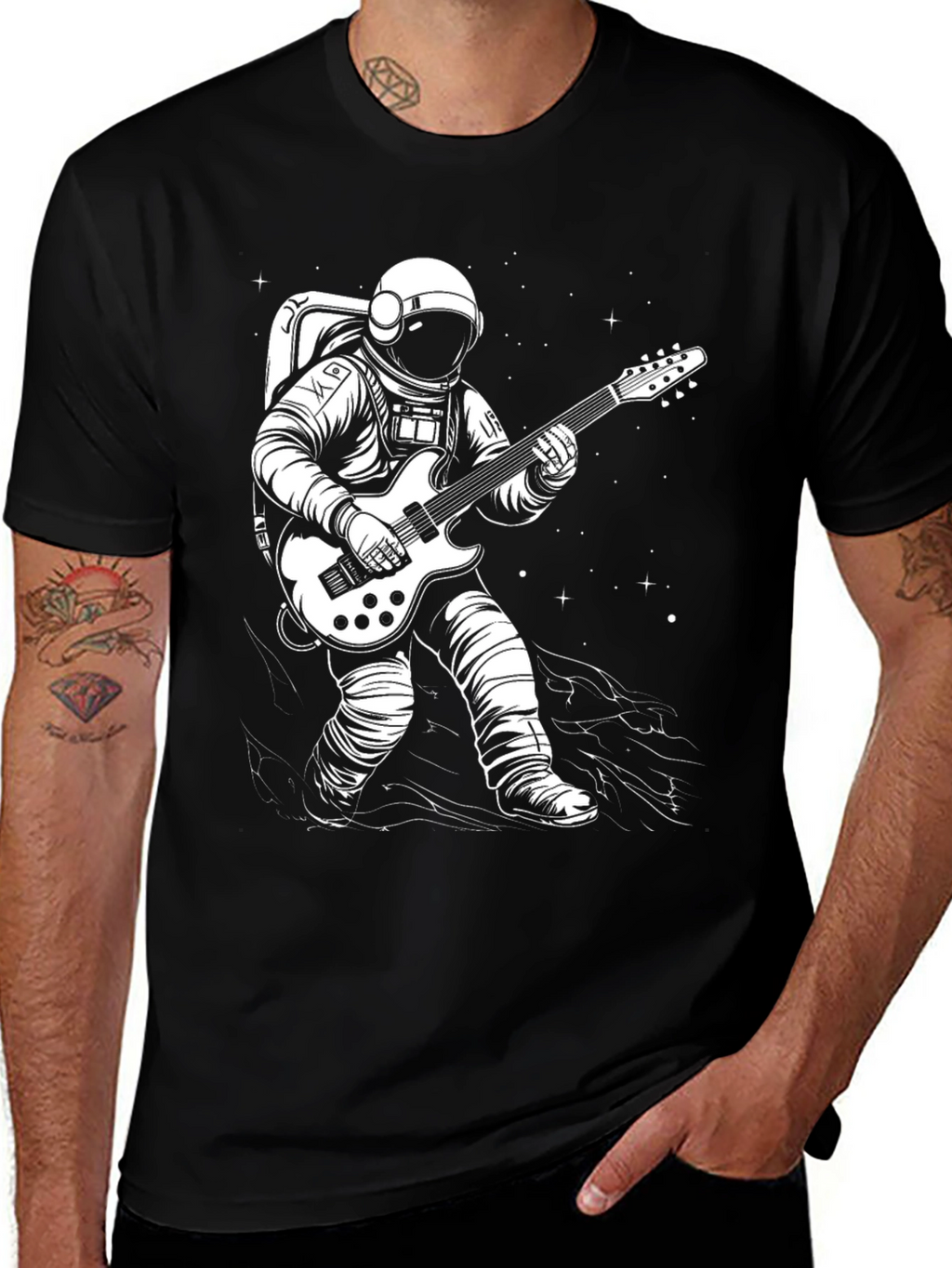 Astronaut Guitarist Graphic Tee - Space Rocker T-Shirt