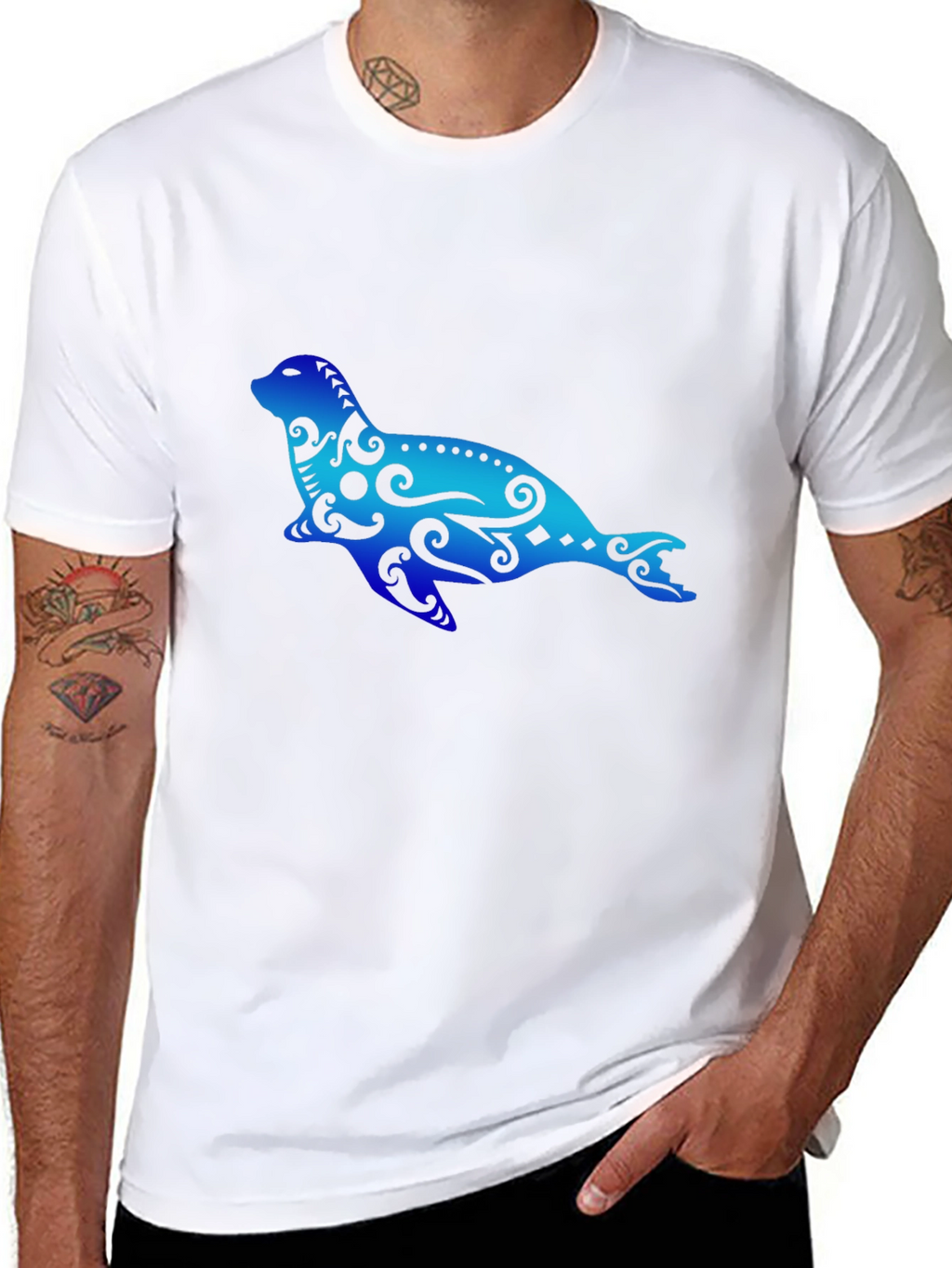 Seal Tribal Art Graphic T-Shirt - Black