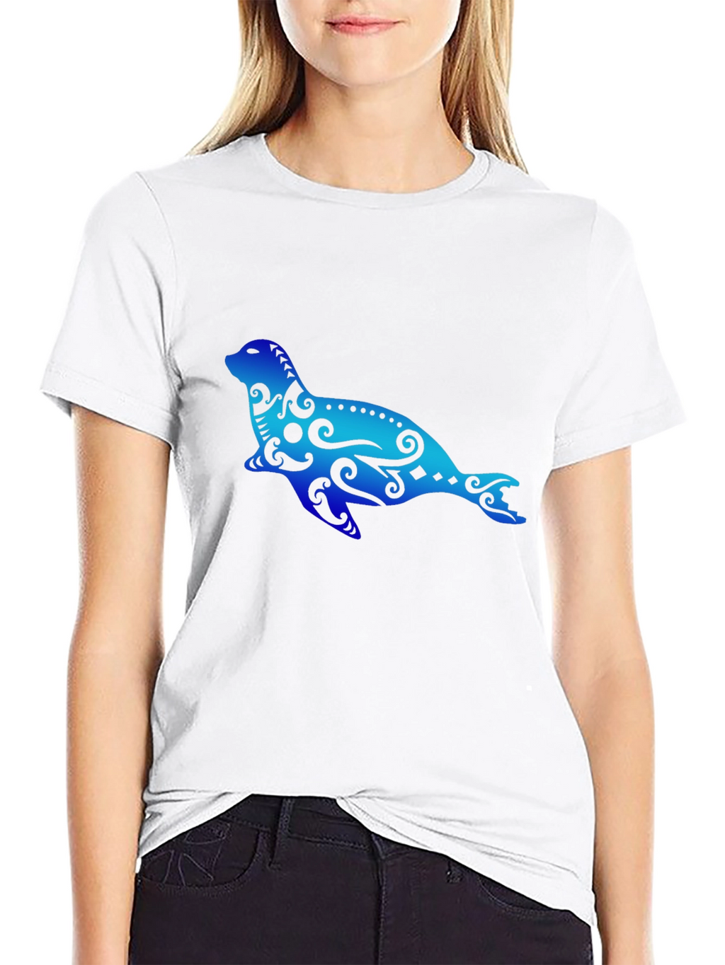 Seal Tribal Art Graphic T-Shirt - Black