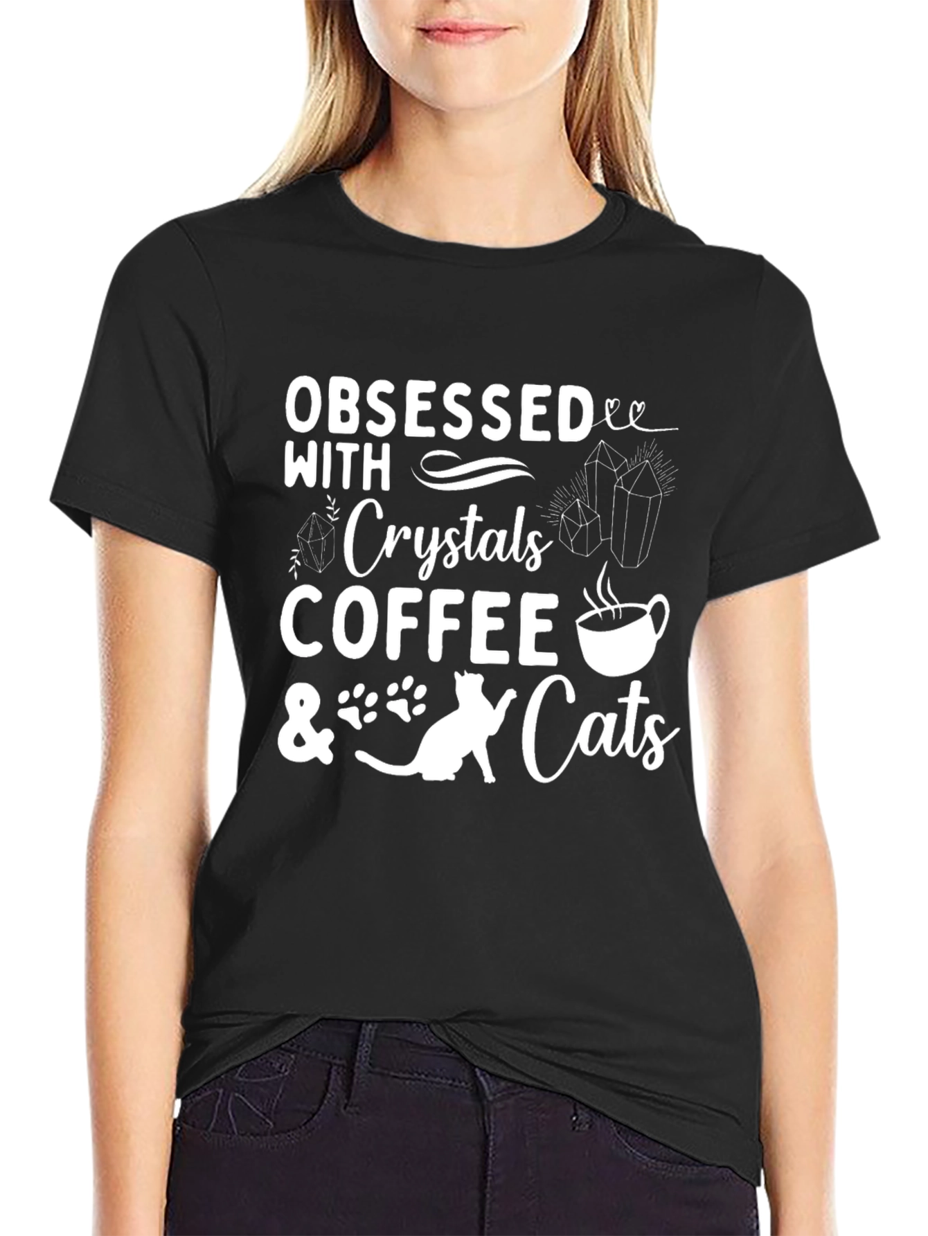 Obsessed with Crystals Coffee & Cats Graphic Tee