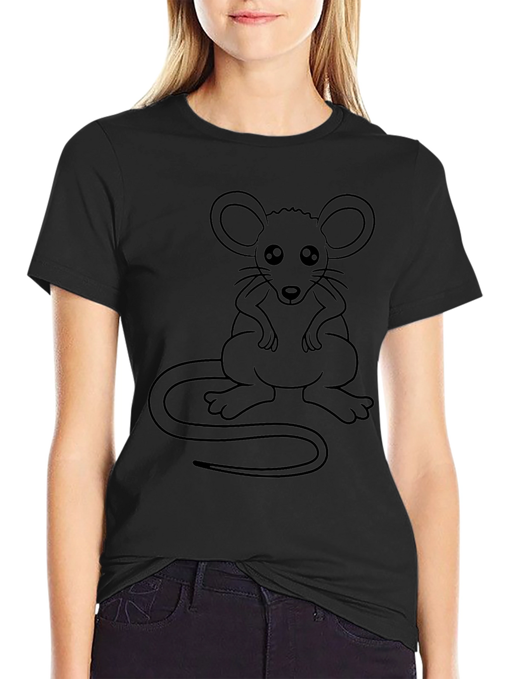 Black Graphic Tee - Cute Cartoon Mouse Design