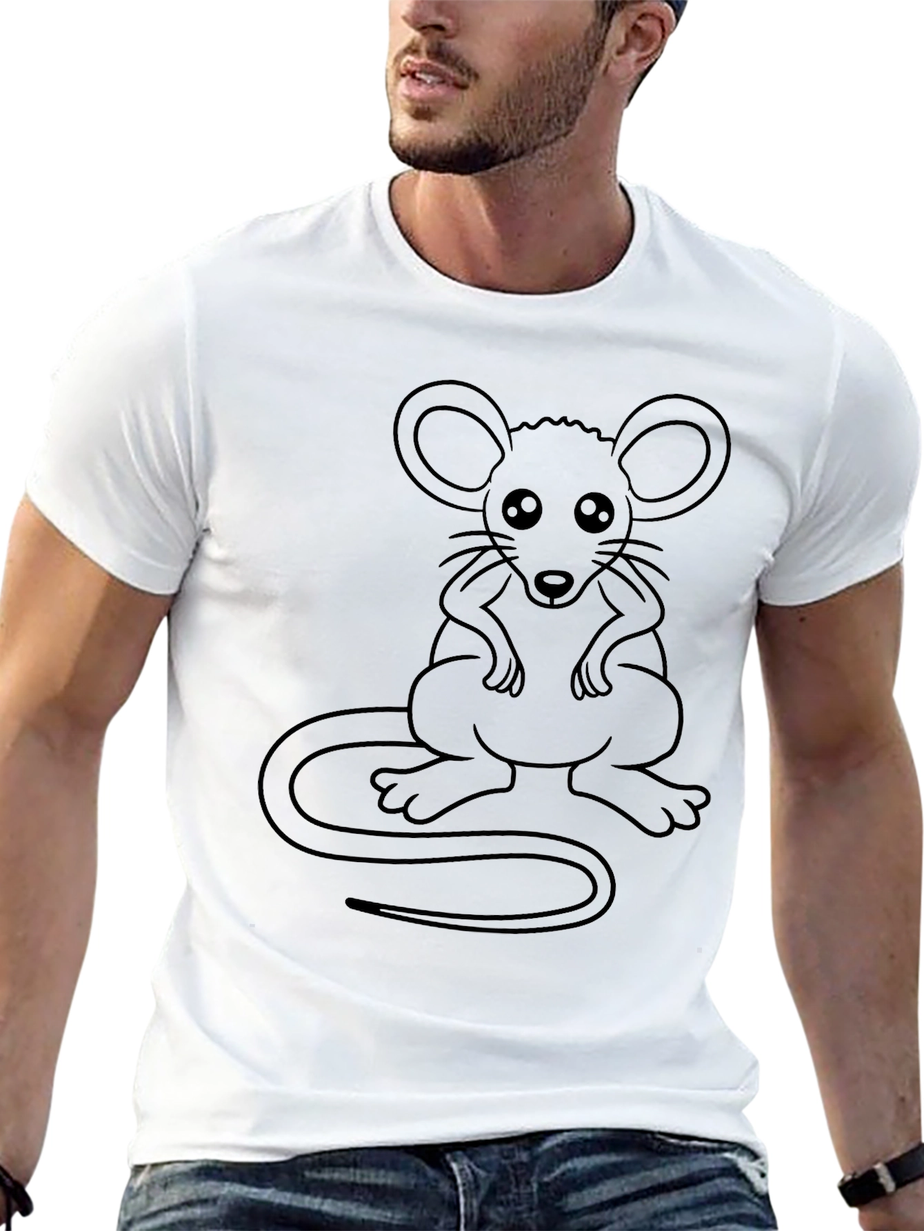 Black Graphic Tee - Cute Cartoon Mouse Design