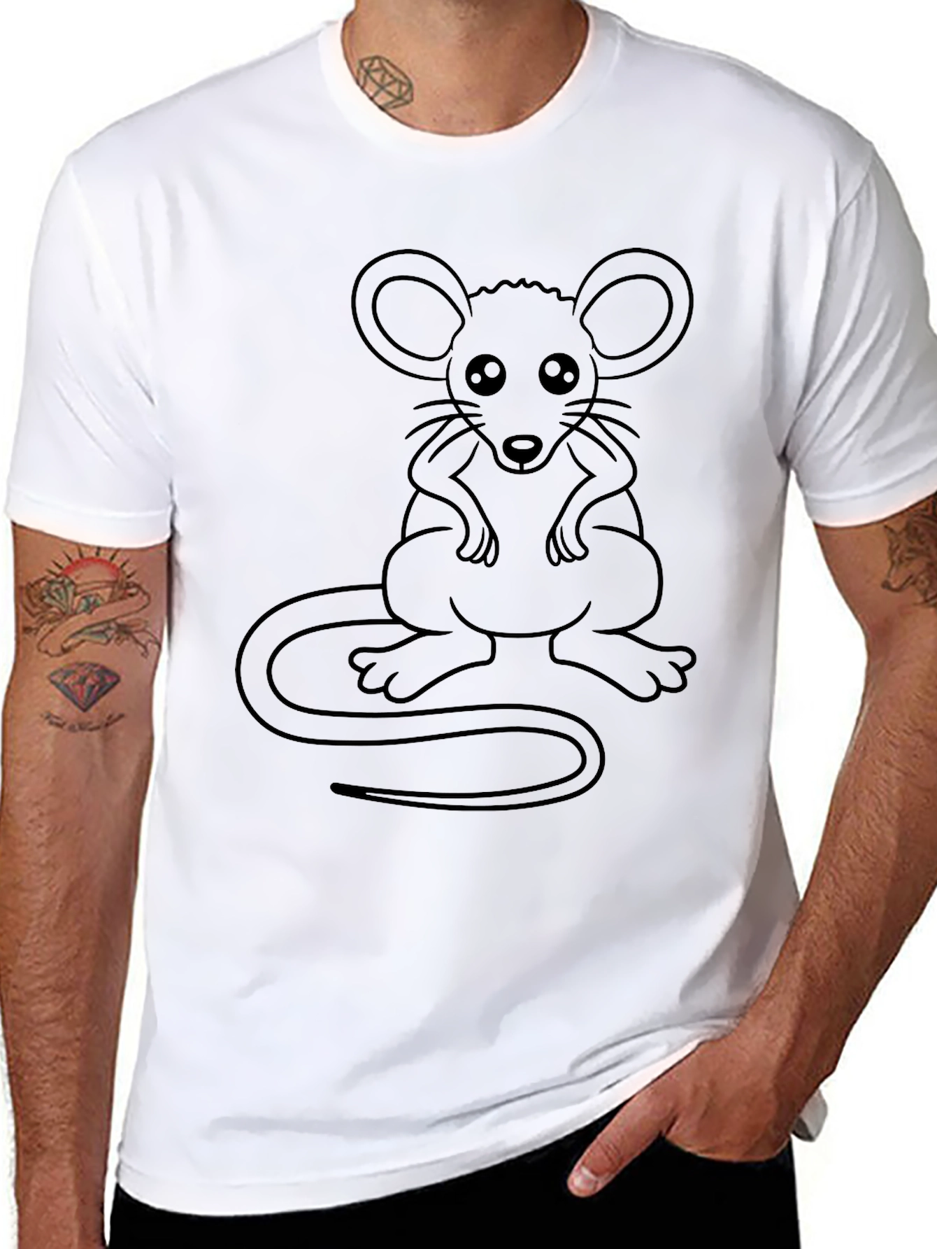Black Graphic Tee - Cute Cartoon Mouse Design