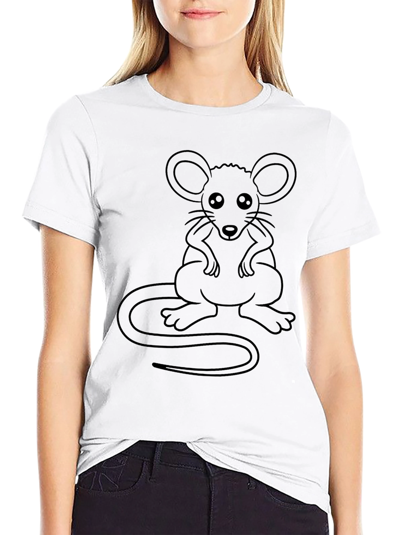 Black Graphic Tee - Cute Cartoon Mouse Design