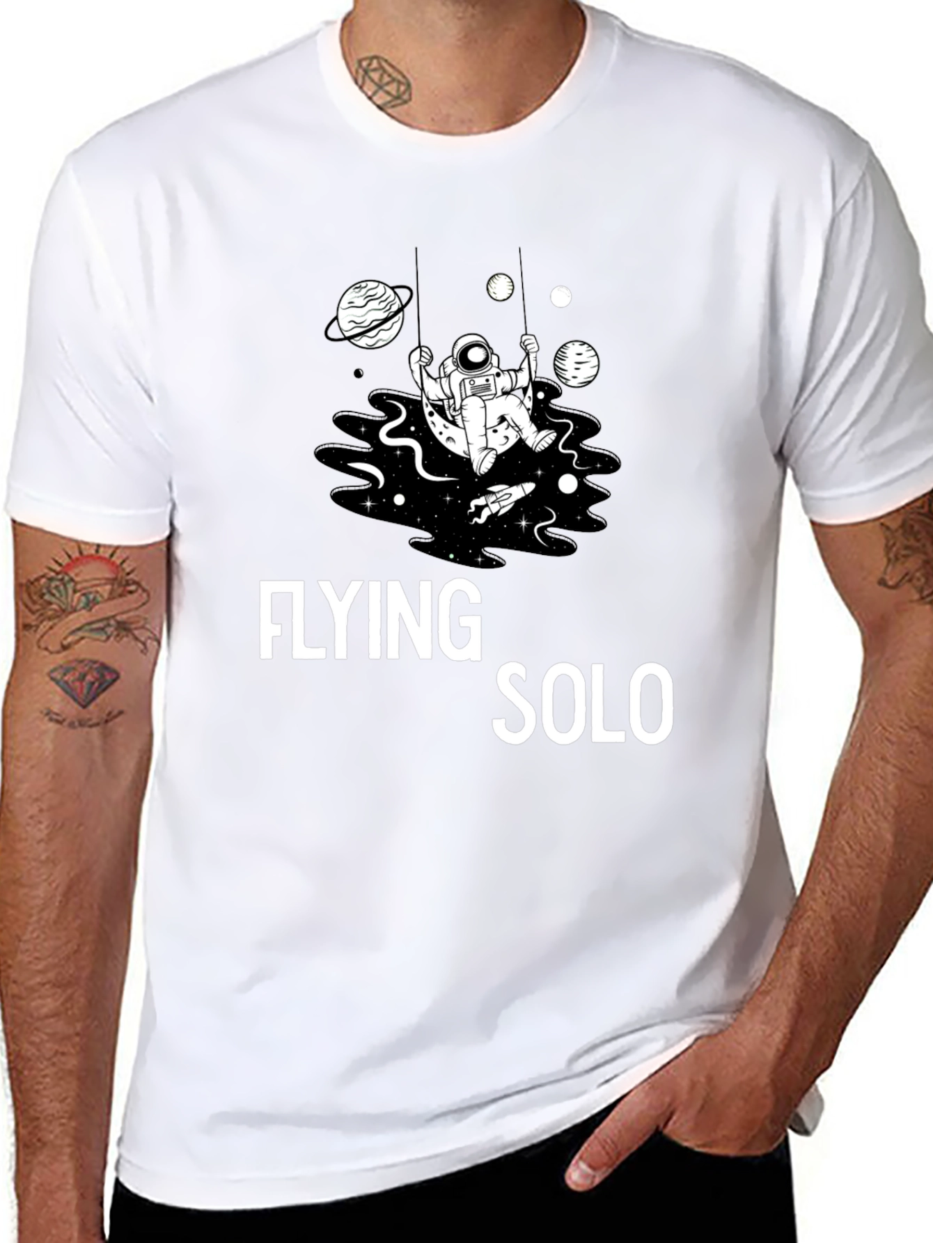 Flying Solo Graphic Tee - Space Astronaut Design