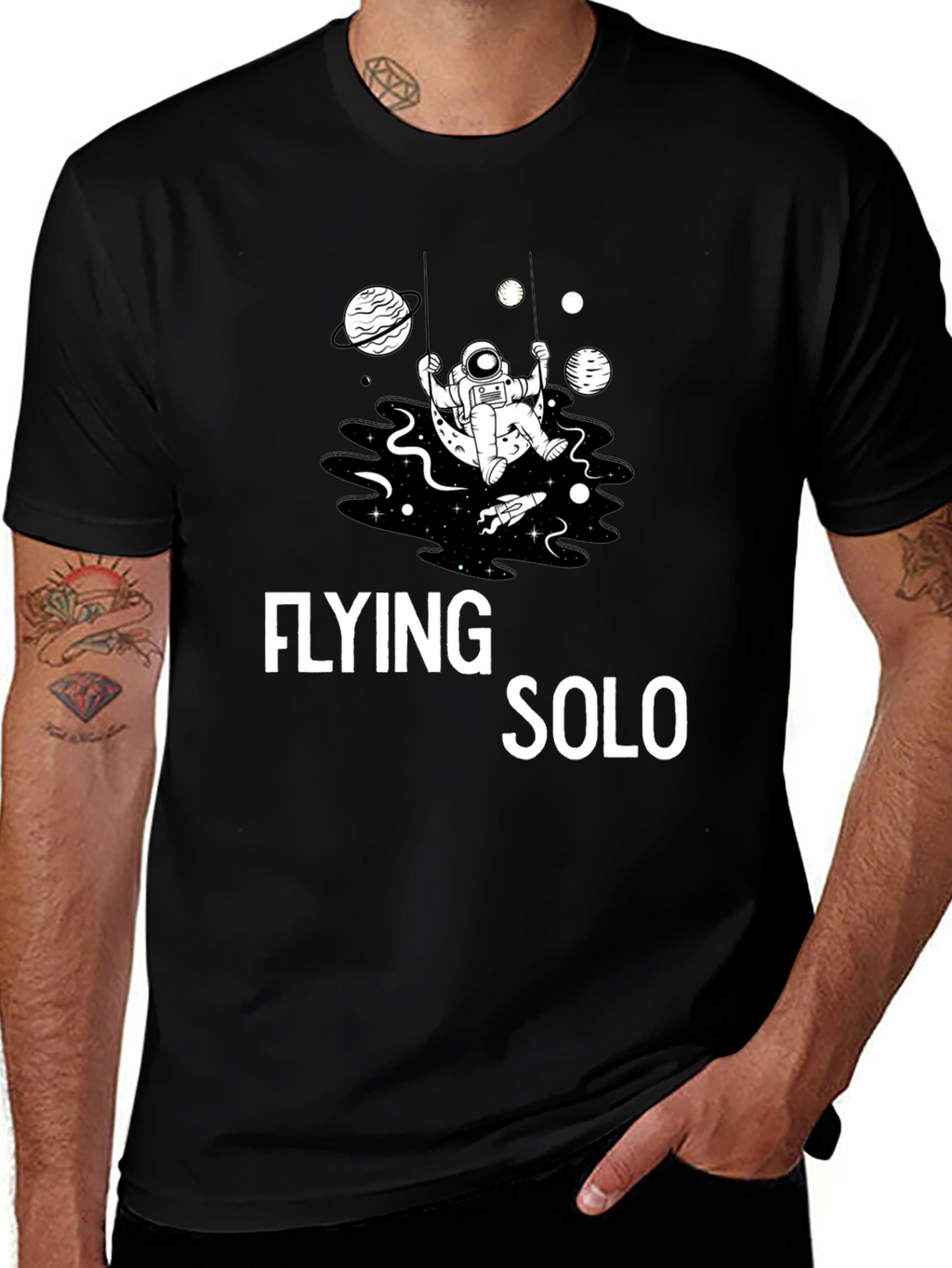 Flying Solo Graphic Tee - Space Astronaut Design