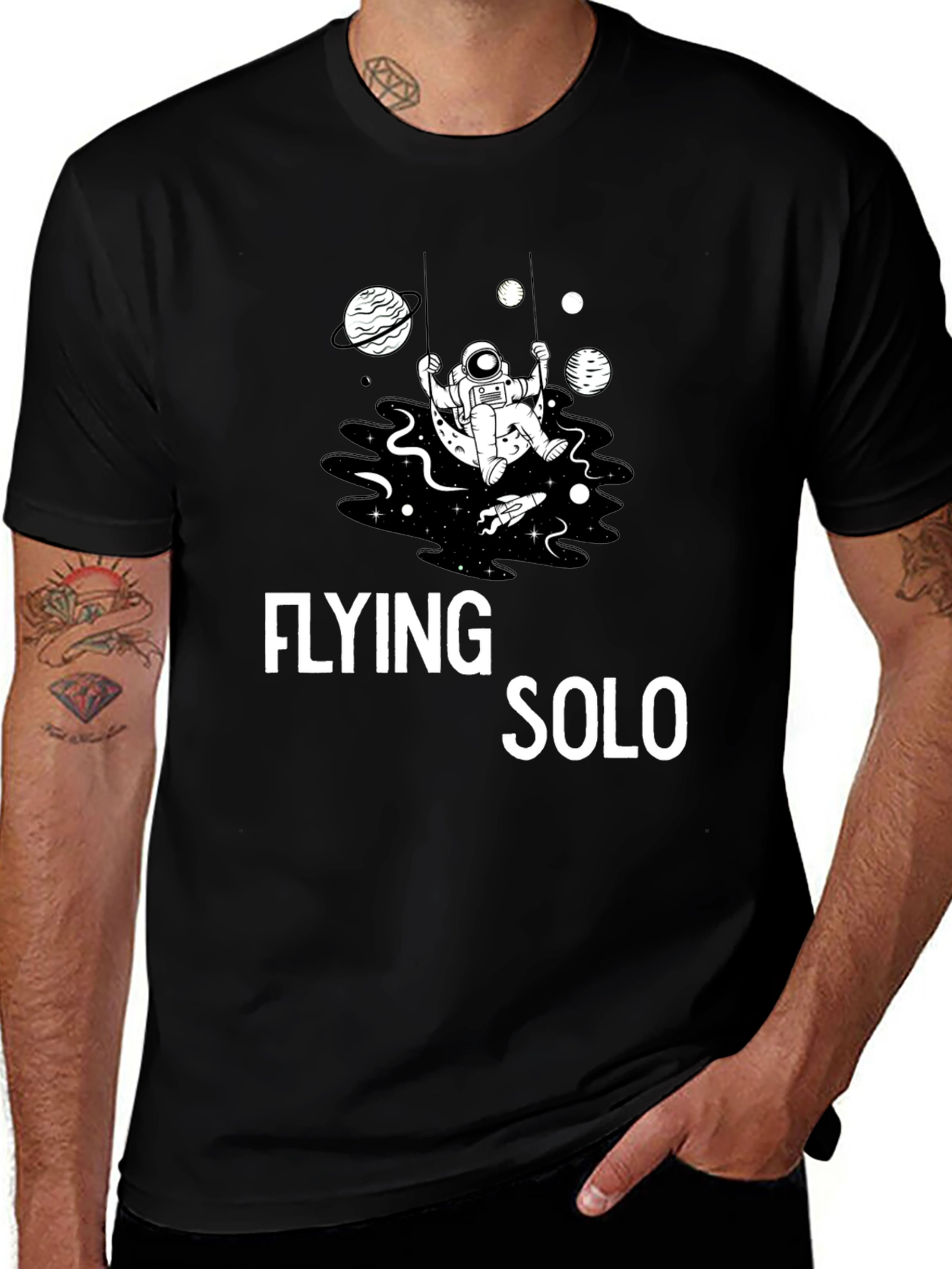 Flying Solo Graphic Tee - Space Astronaut Design