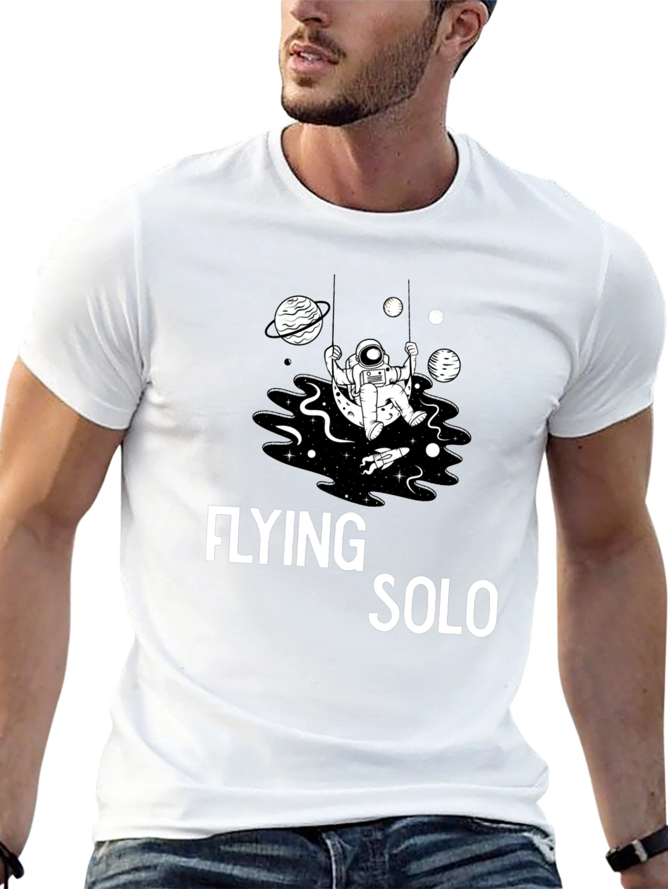 Flying Solo Graphic Tee - Space Astronaut Design