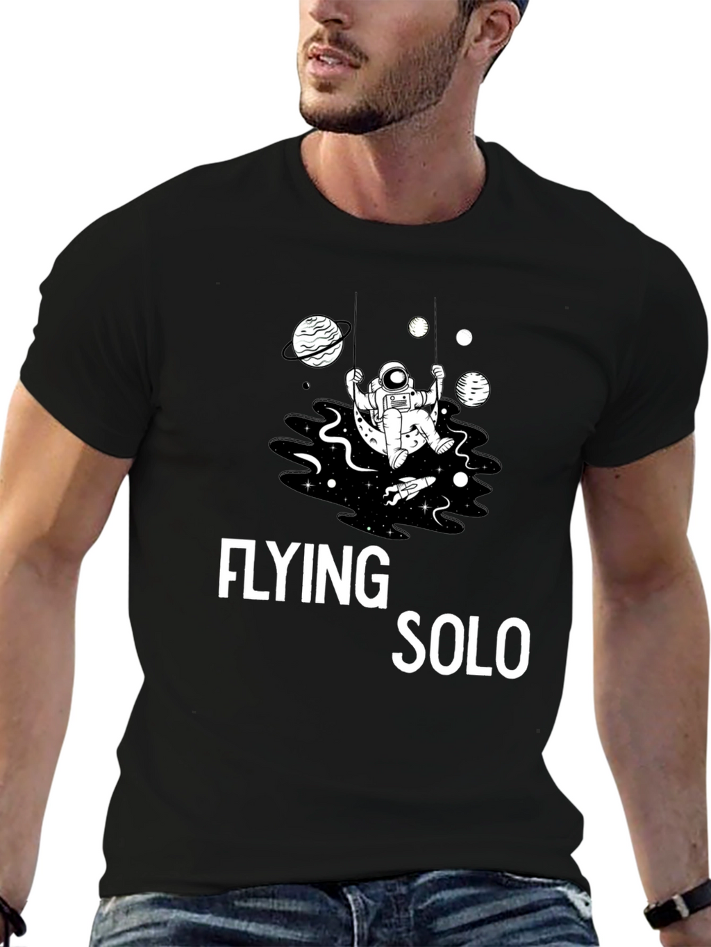 Flying Solo Graphic Tee - Space Astronaut Design