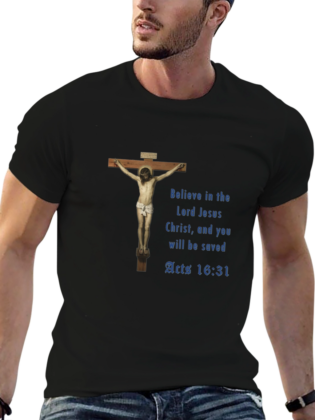 Believe Lord Jesus Black Graphic T-Shirt