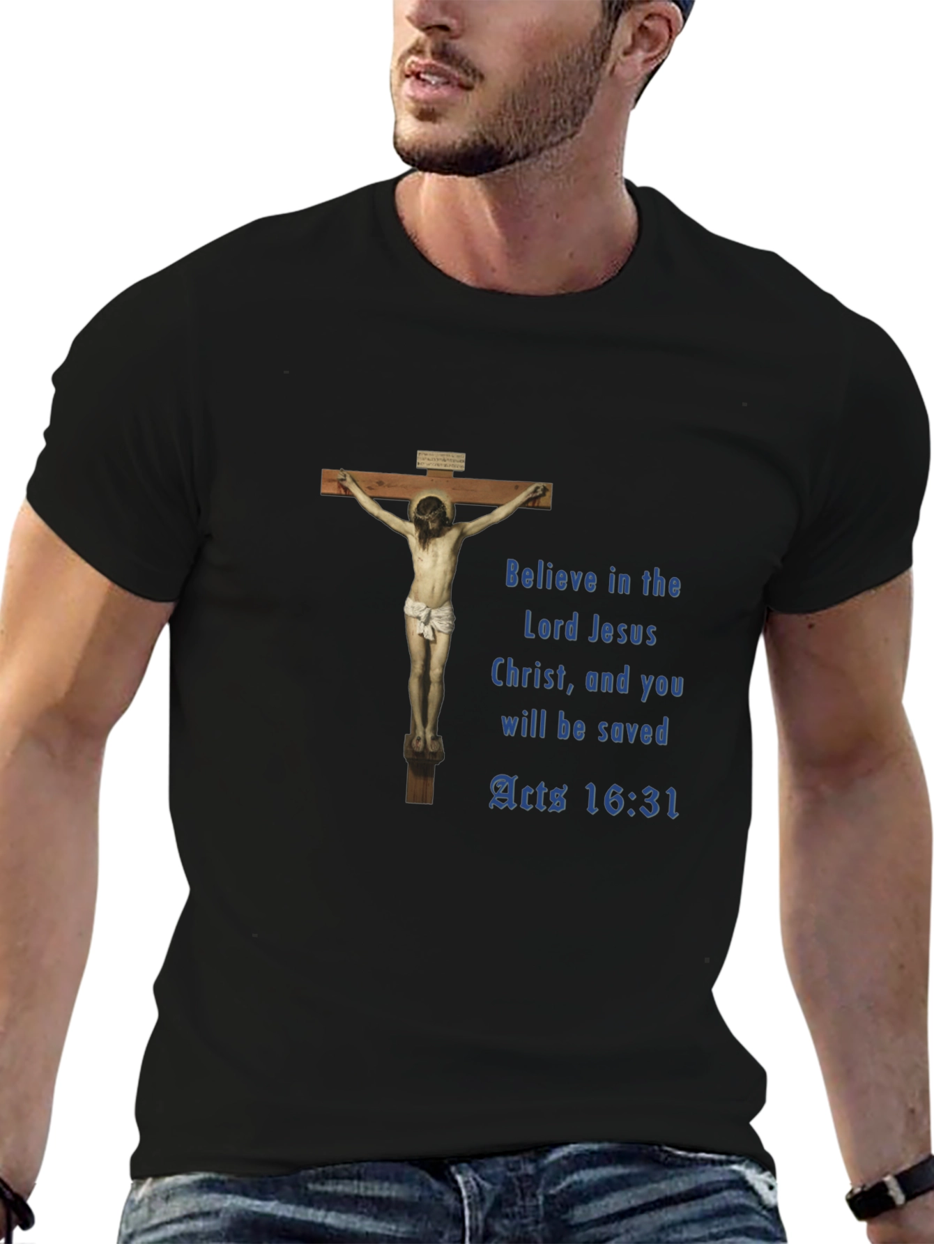 Believe Lord Jesus Black Graphic T-Shirt