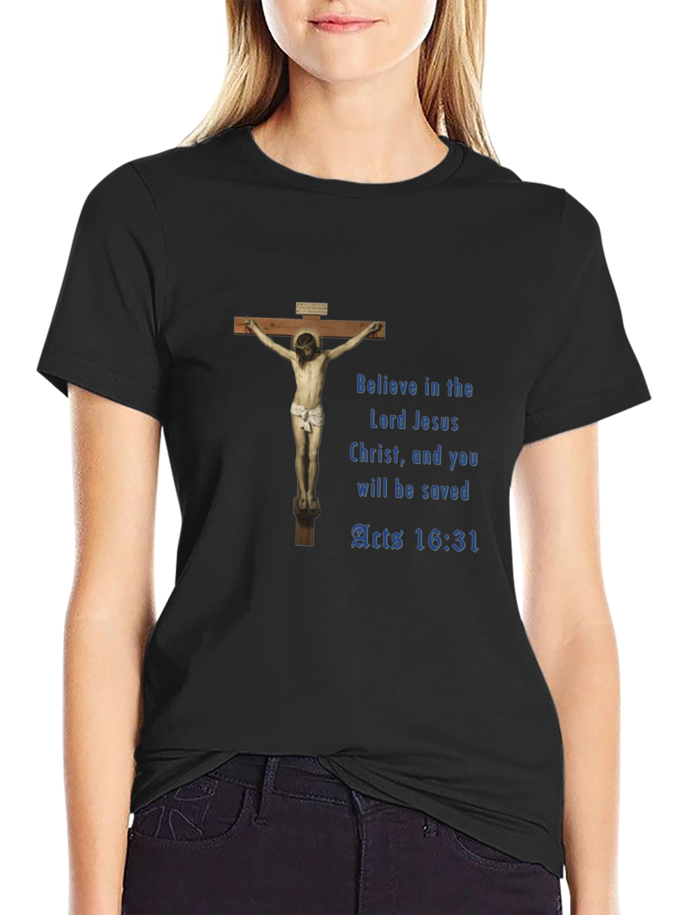 Believe Lord Jesus Black Graphic T-Shirt