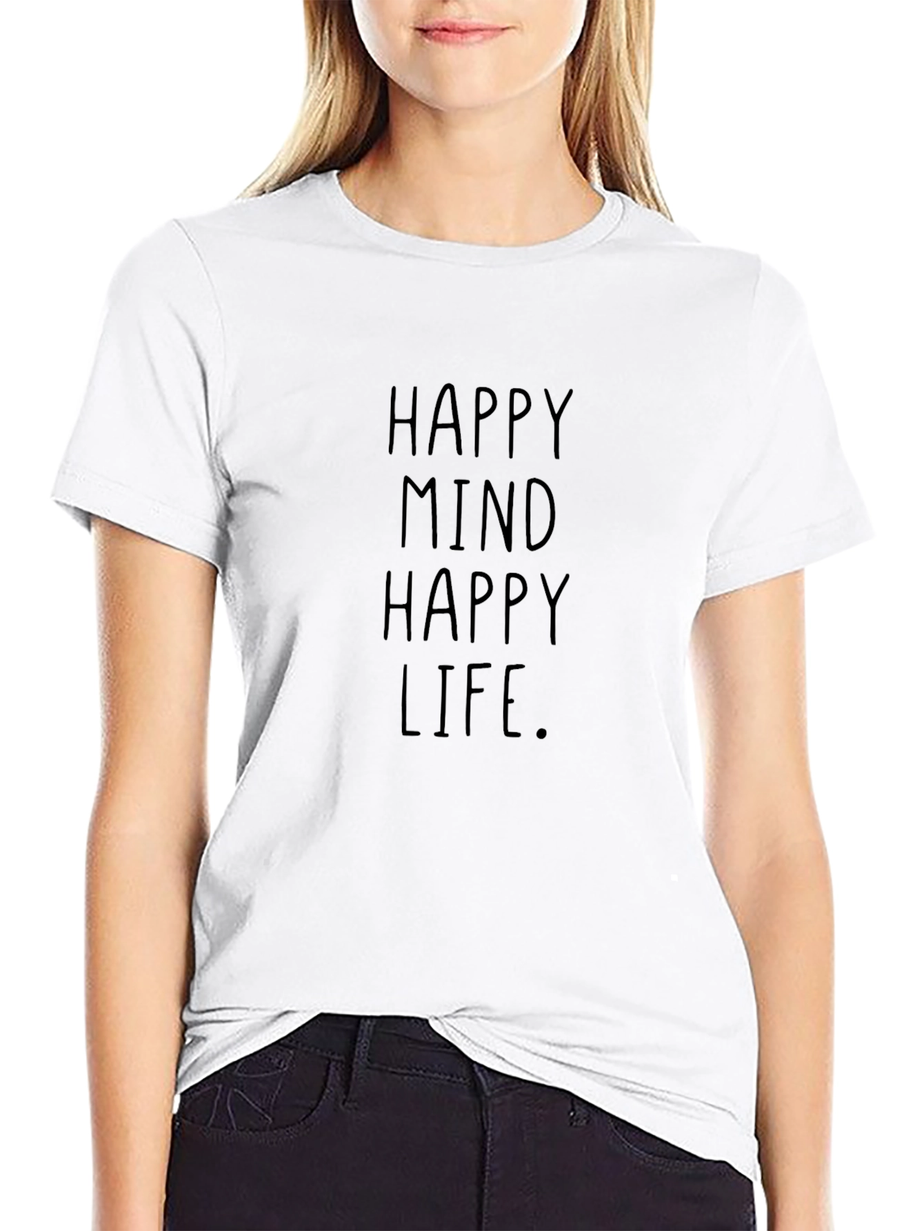 Happy Mind Happy Life Graphic T-Shirt - Black
