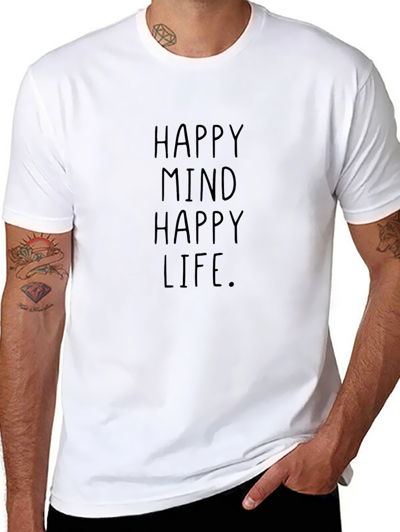 Happy Mind Happy Life Graphic T-Shirt - Black