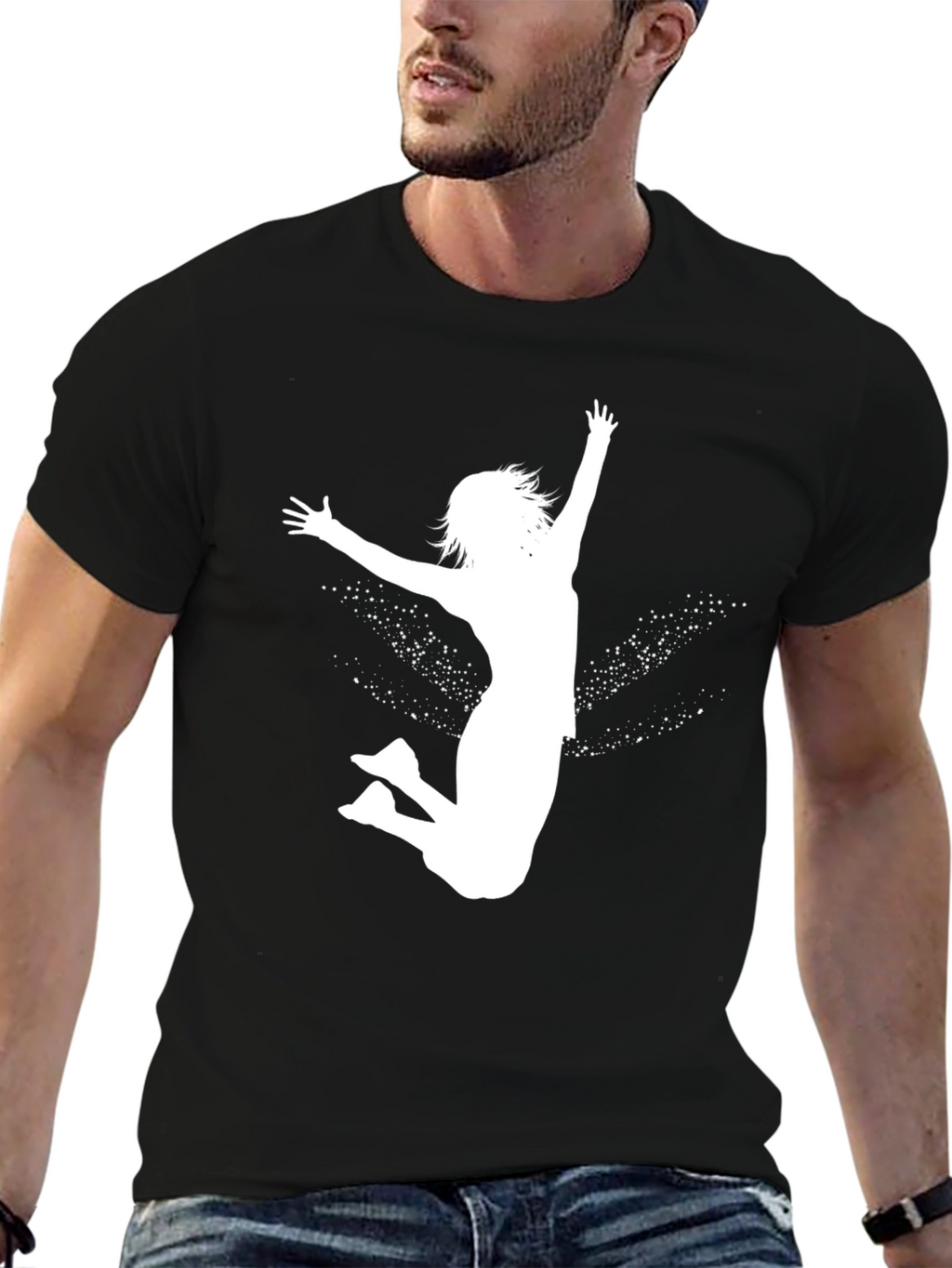 Black Tee with White Jumping Girl Graphic