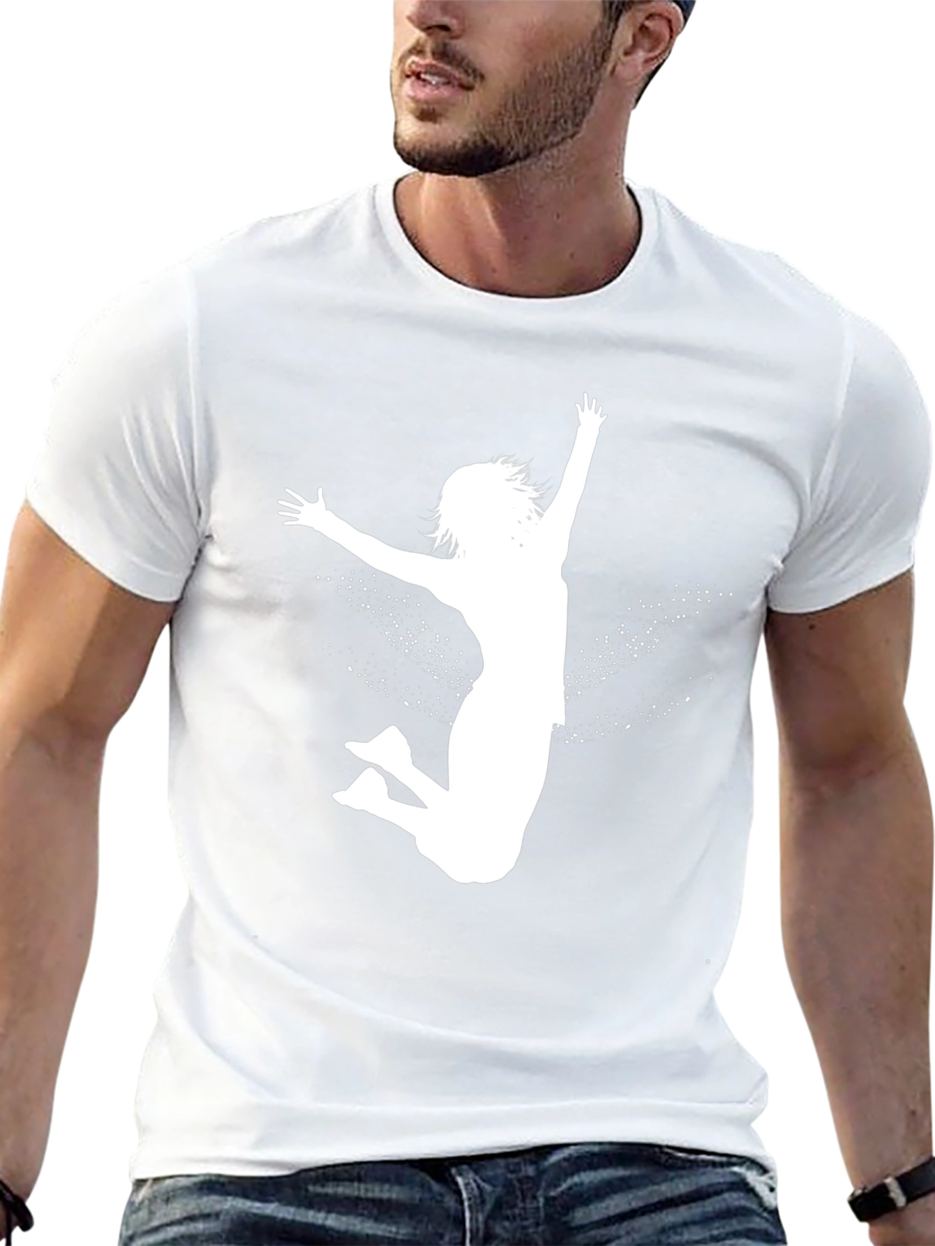 Black Tee with White Jumping Girl Graphic