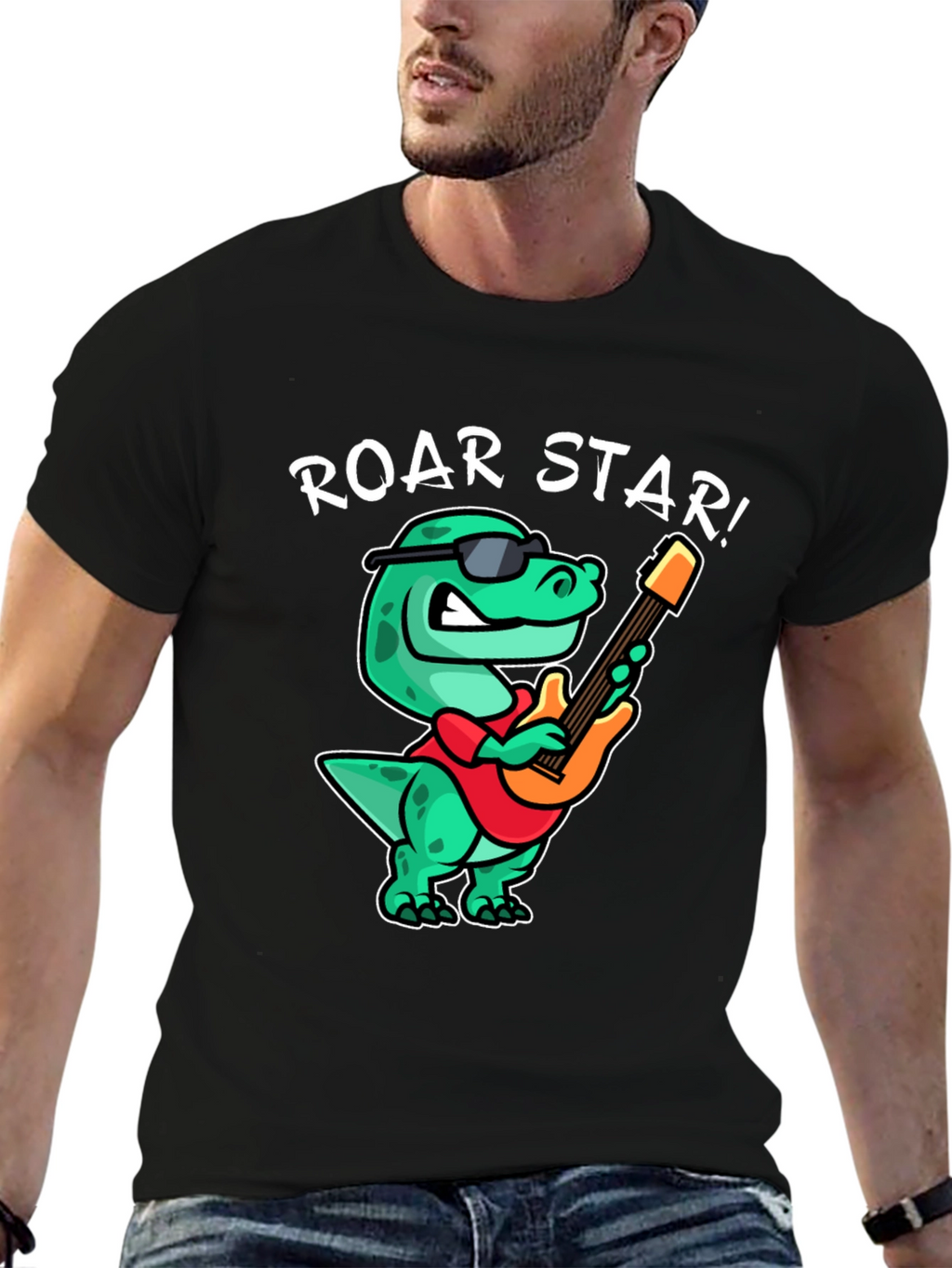 Roar Star Dino Guitarist Graphic Tee