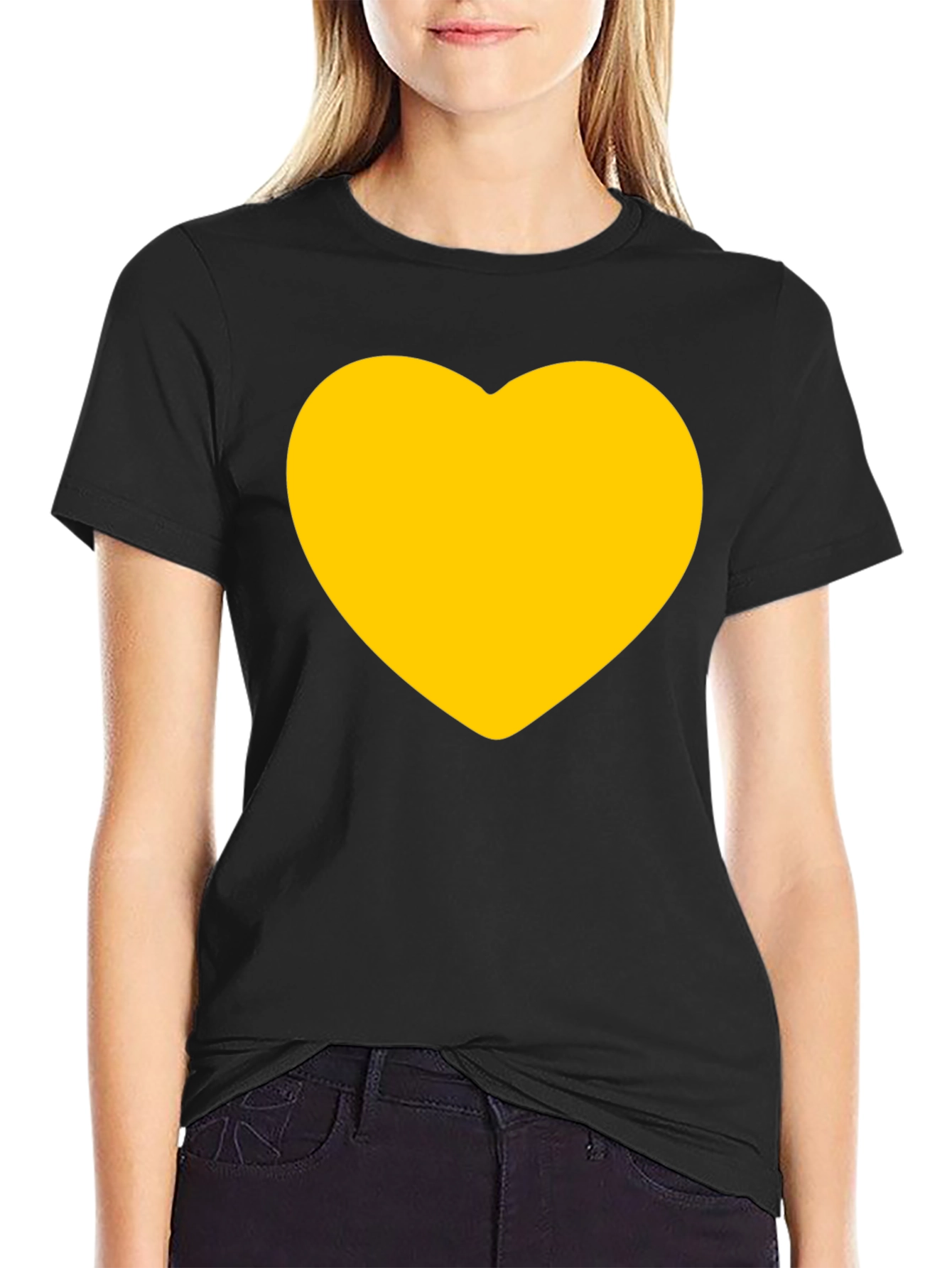 Black T-Shirt with Gold Heart Graphic