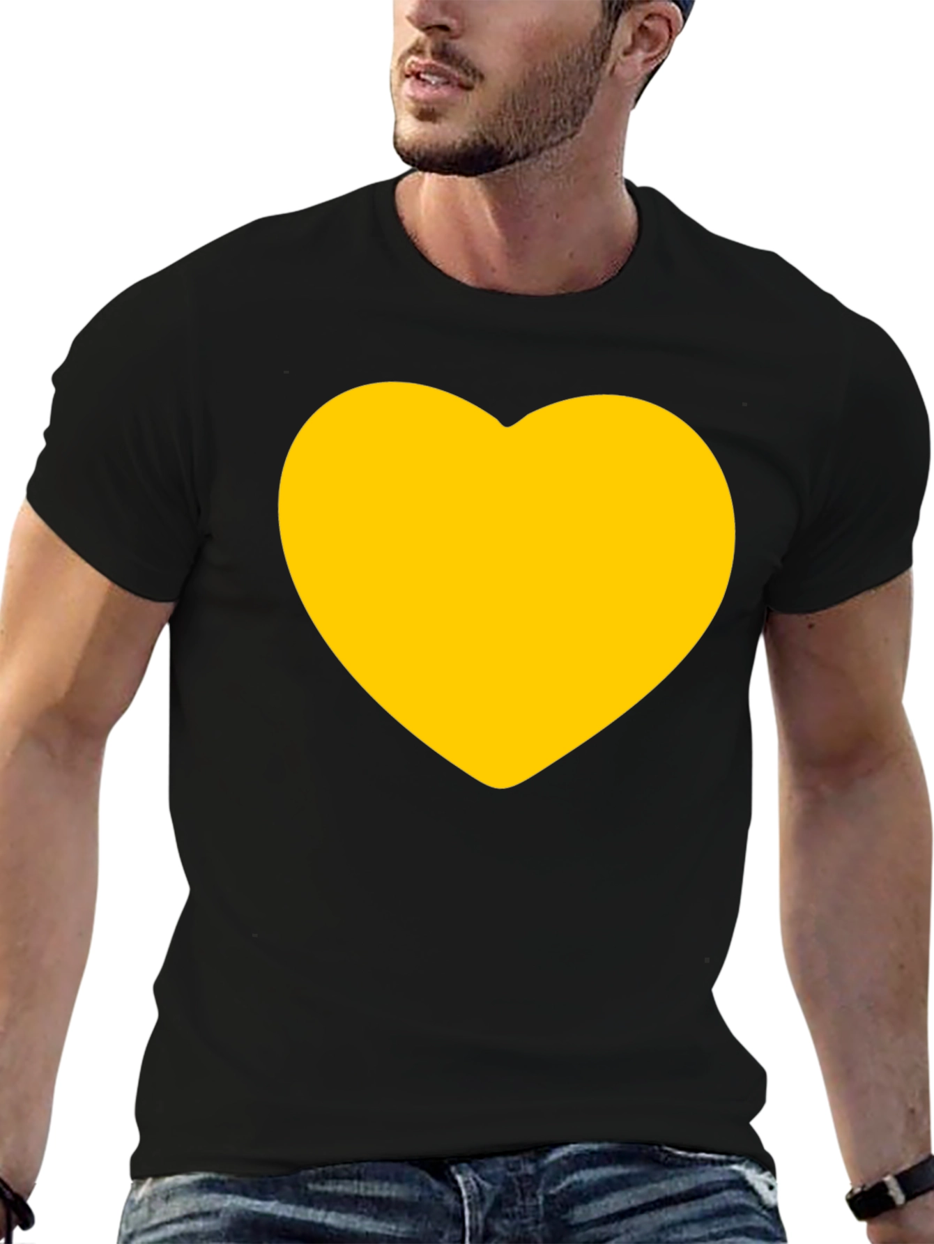 Black T-Shirt with Gold Heart Graphic
