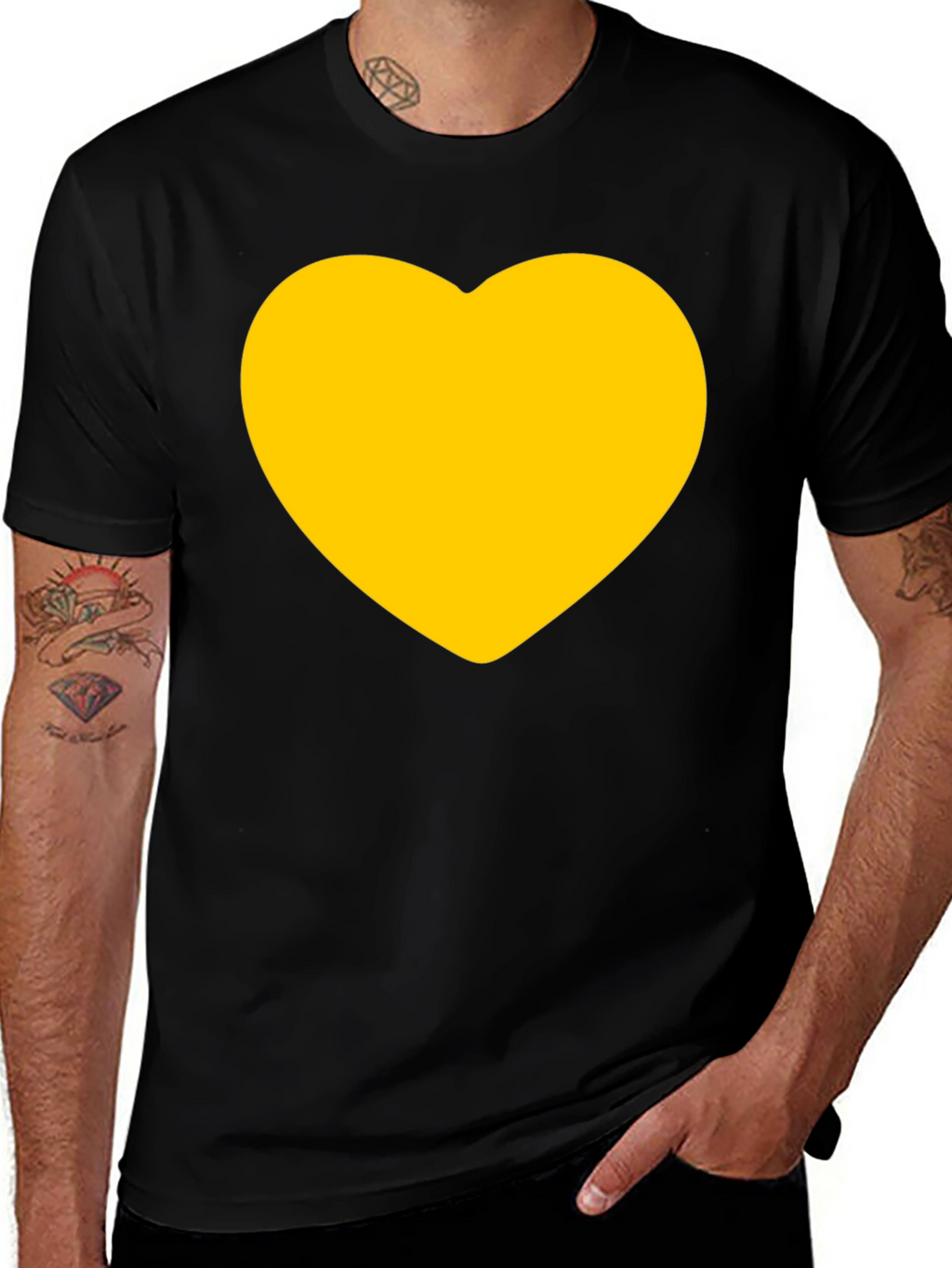 Black T-Shirt with Gold Heart Graphic