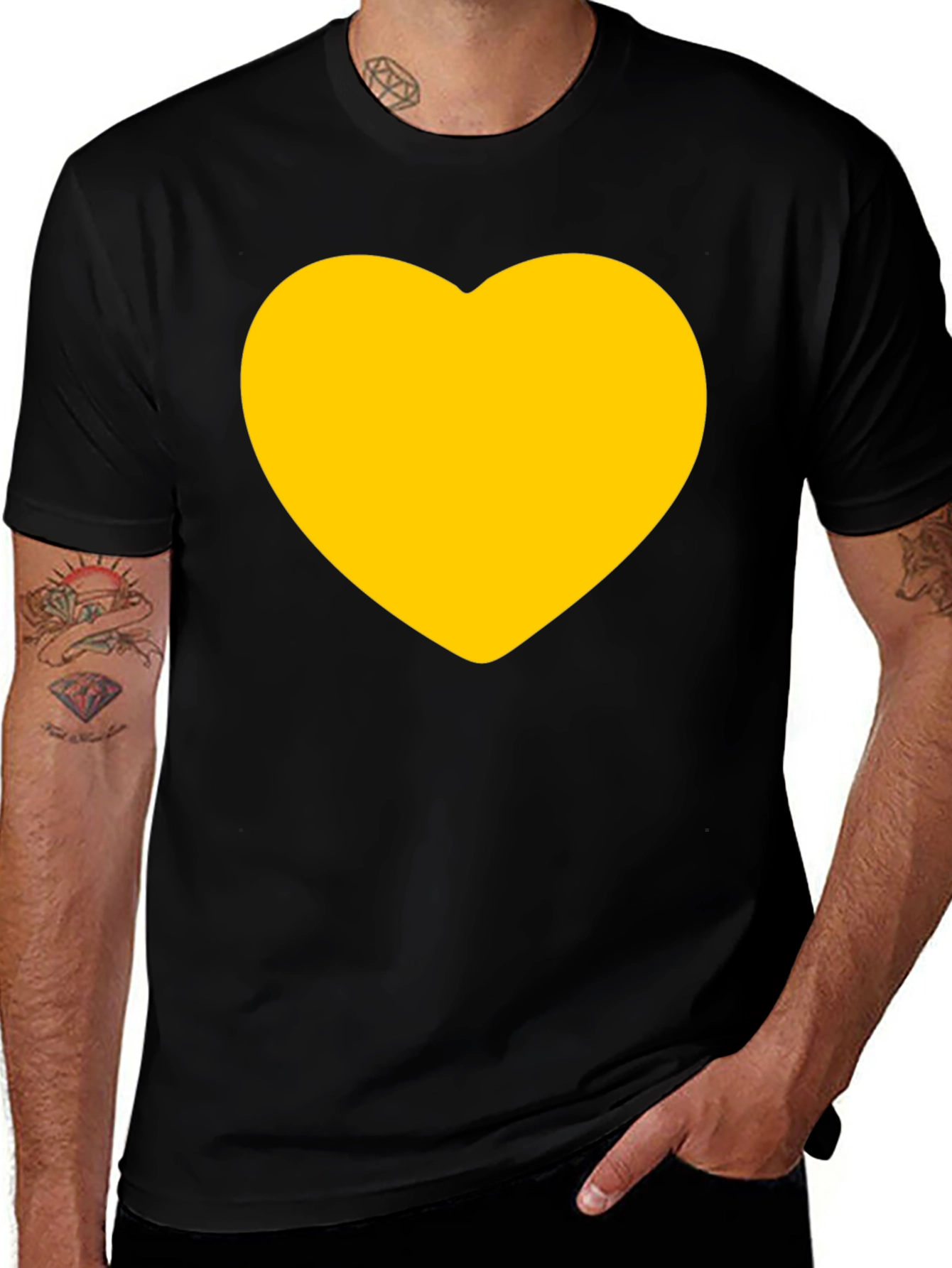 Black T-Shirt with Gold Heart Graphic