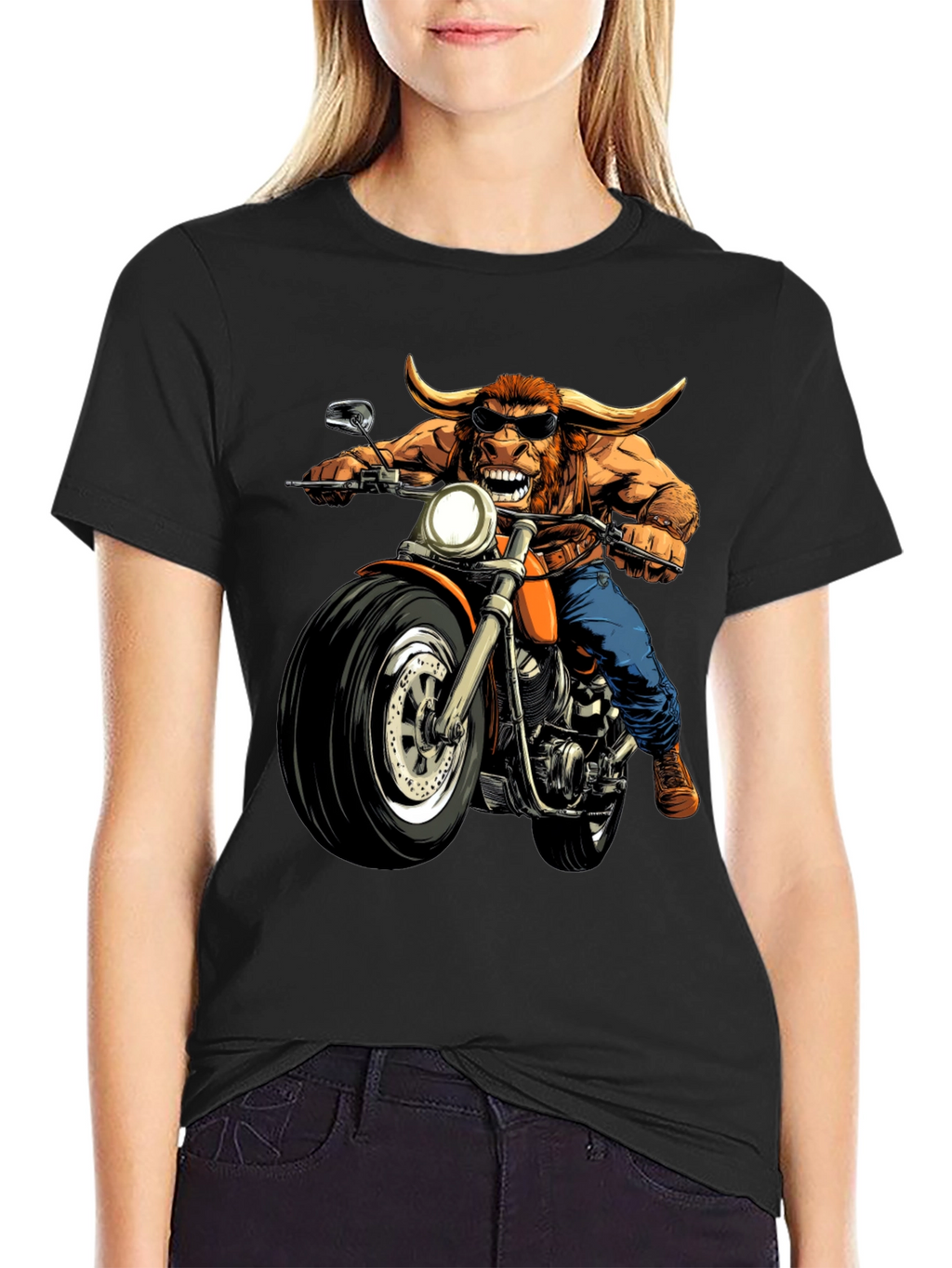 Bull on Motorcycle Graphic T-Shirt