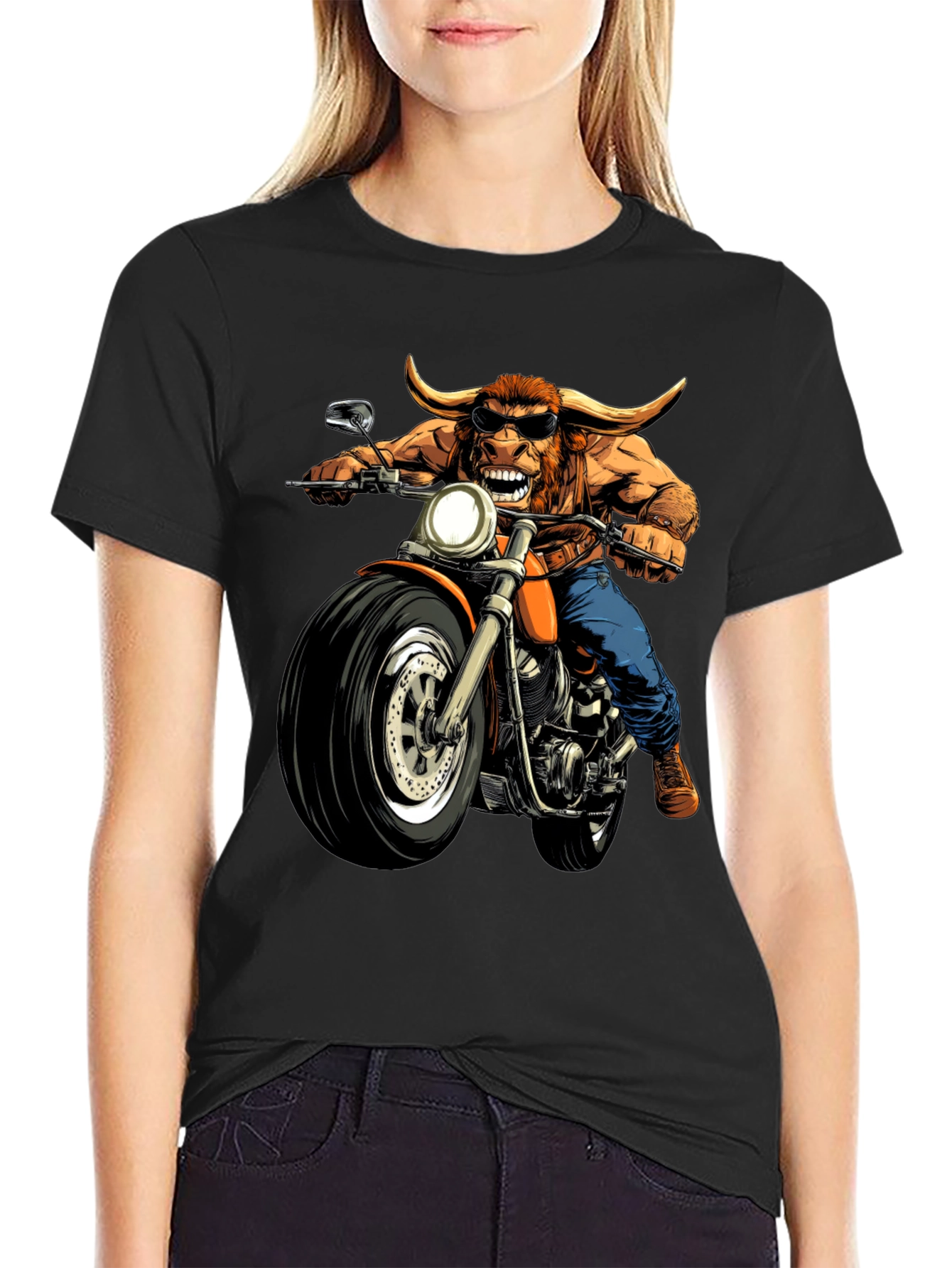 Bull on Motorcycle Graphic T-Shirt
