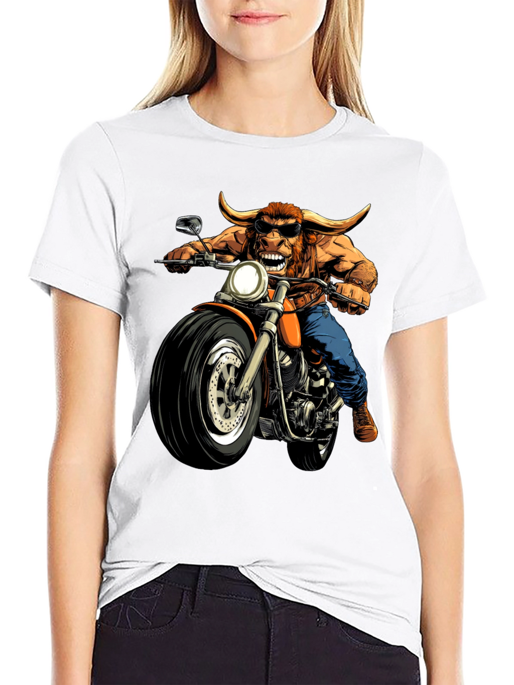 Bull on Motorcycle Graphic T-Shirt